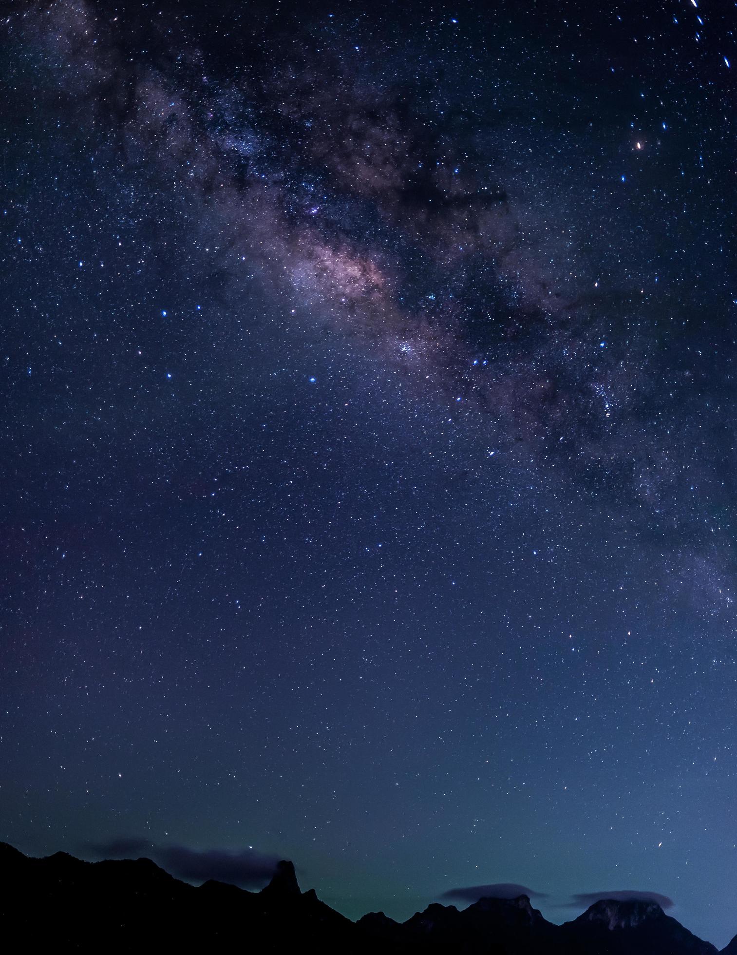 Milky Way Galaxy and Stars in Night Sky from Khao Sam Roi Yod National Park, Thailand Stock Free