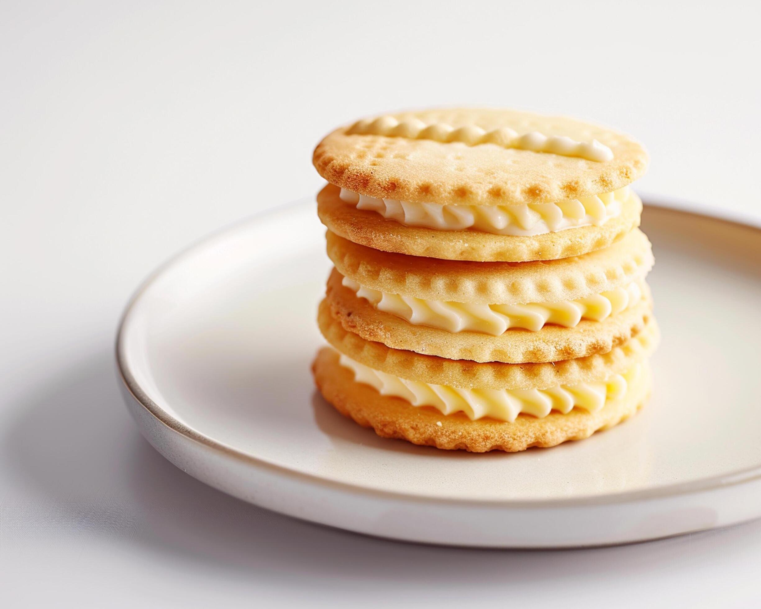 a stack of three cookies on a white plate Stock Free