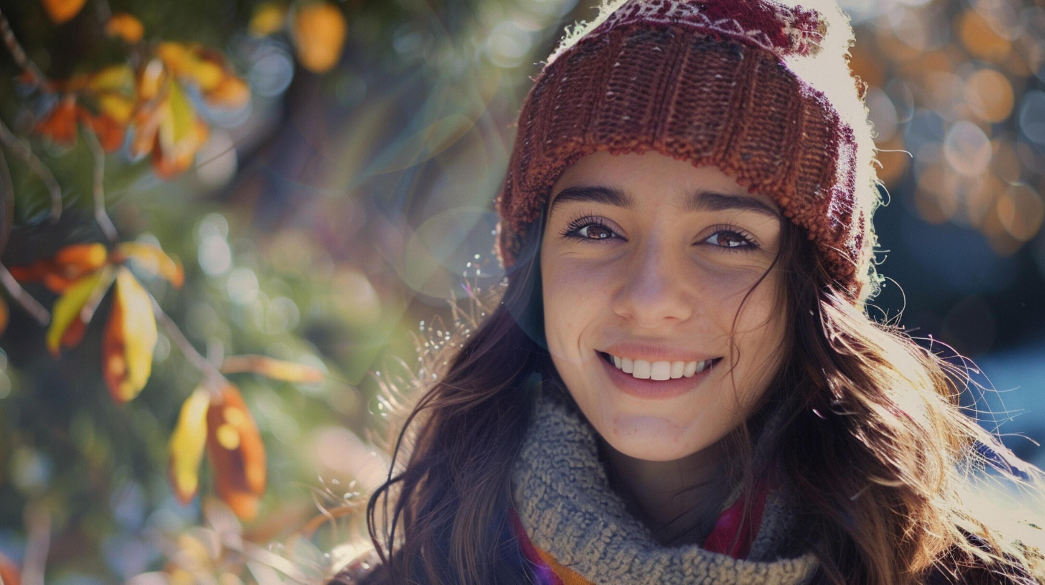 young woman outdoors looking at camera smiling Stock Free