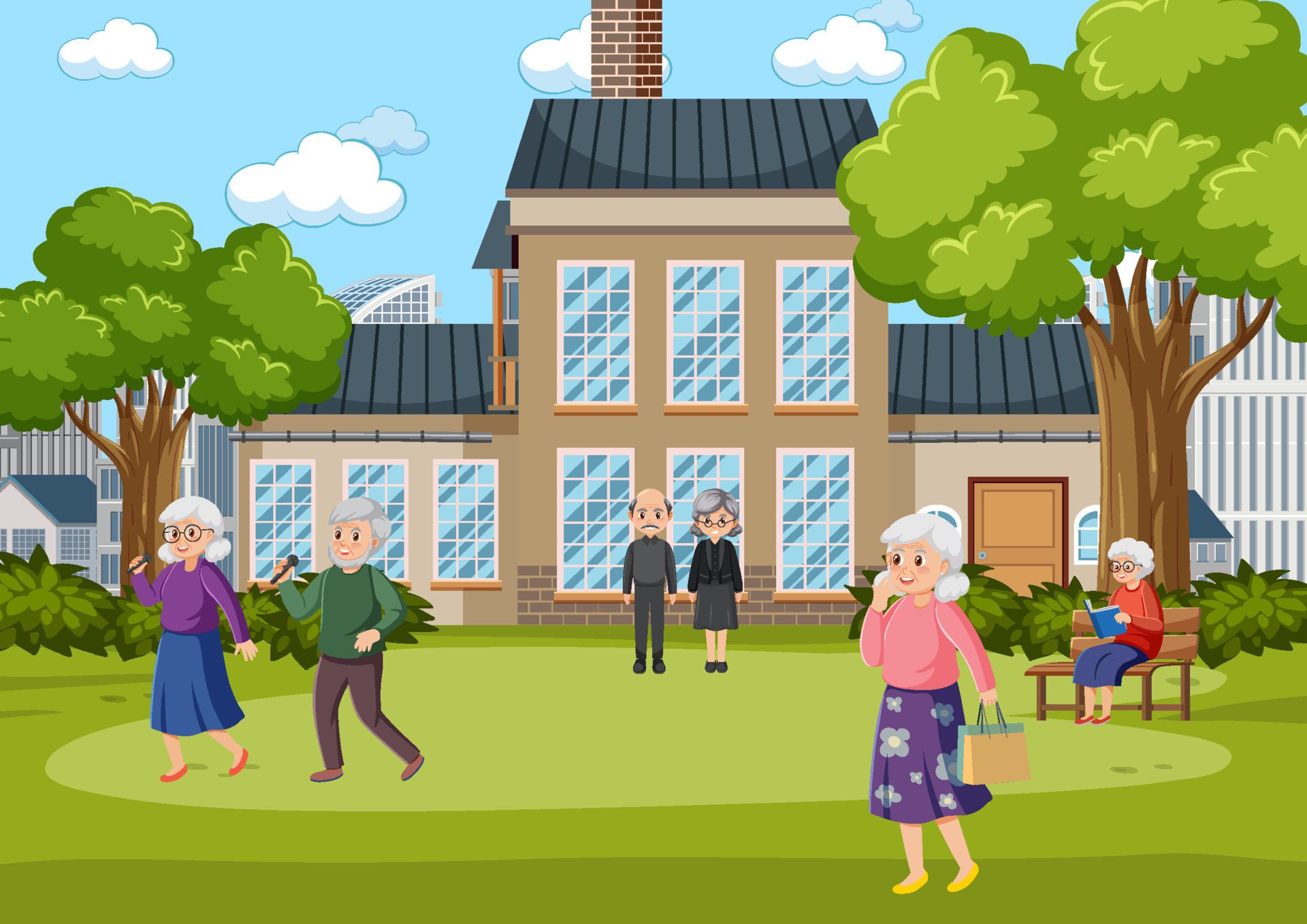 Elderly people relaxing in park Free Vector