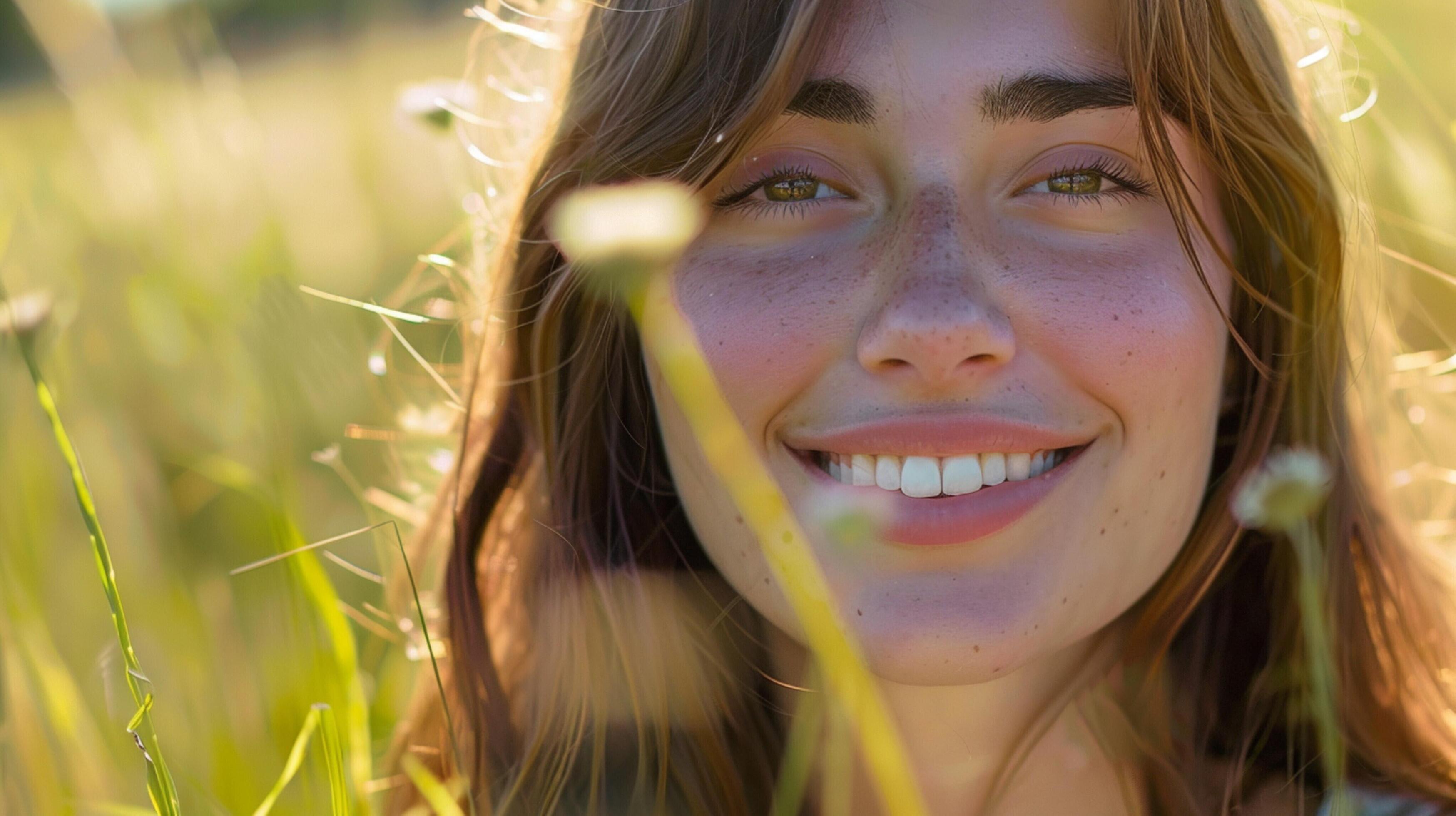 young woman outdoors looking at camera smiling Stock Free