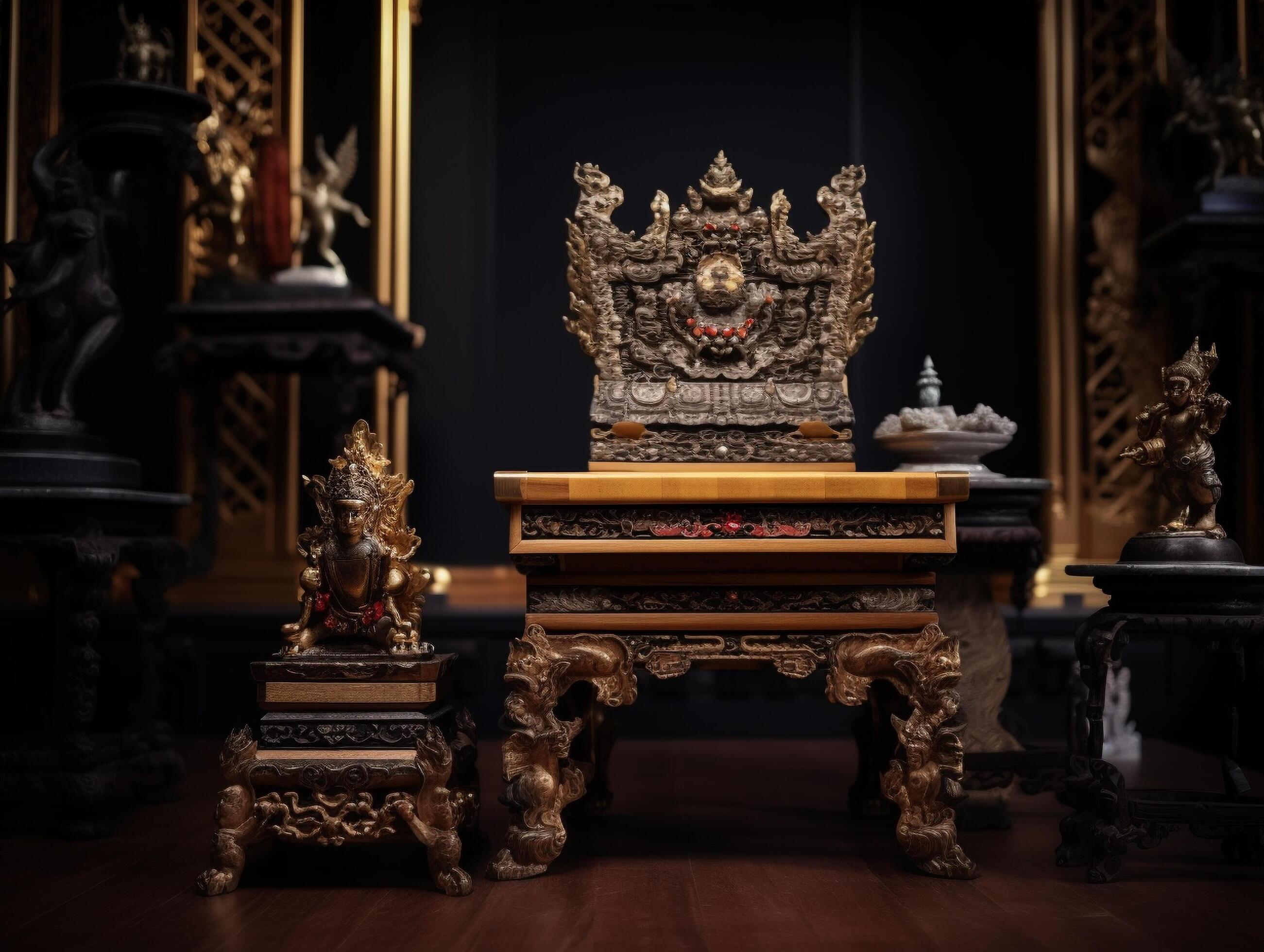 Buddhist furniture with classic ornaments Stock Free