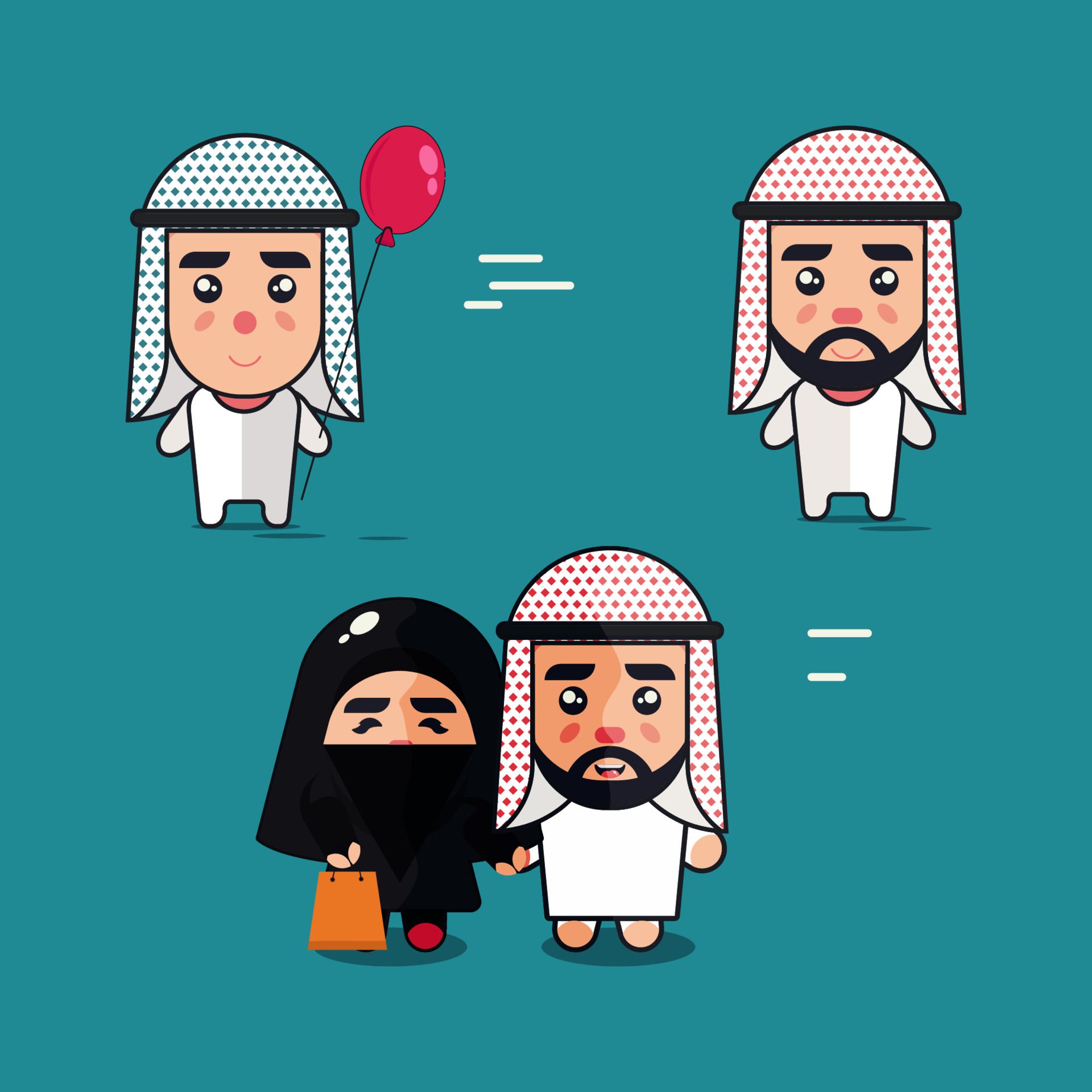 Cute moslem family cartoon vector illustration Free Vector