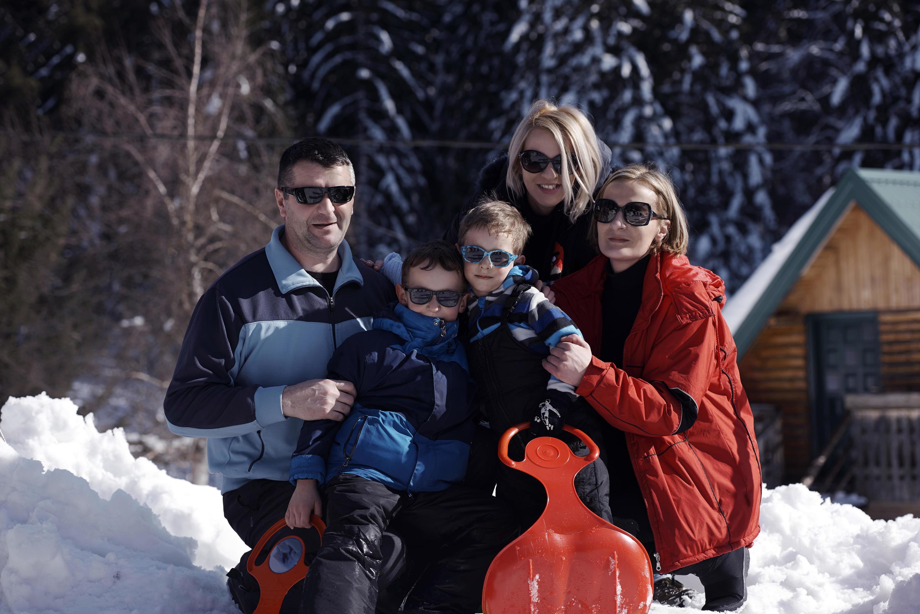 family portrait at beautiful winter day Stock Free