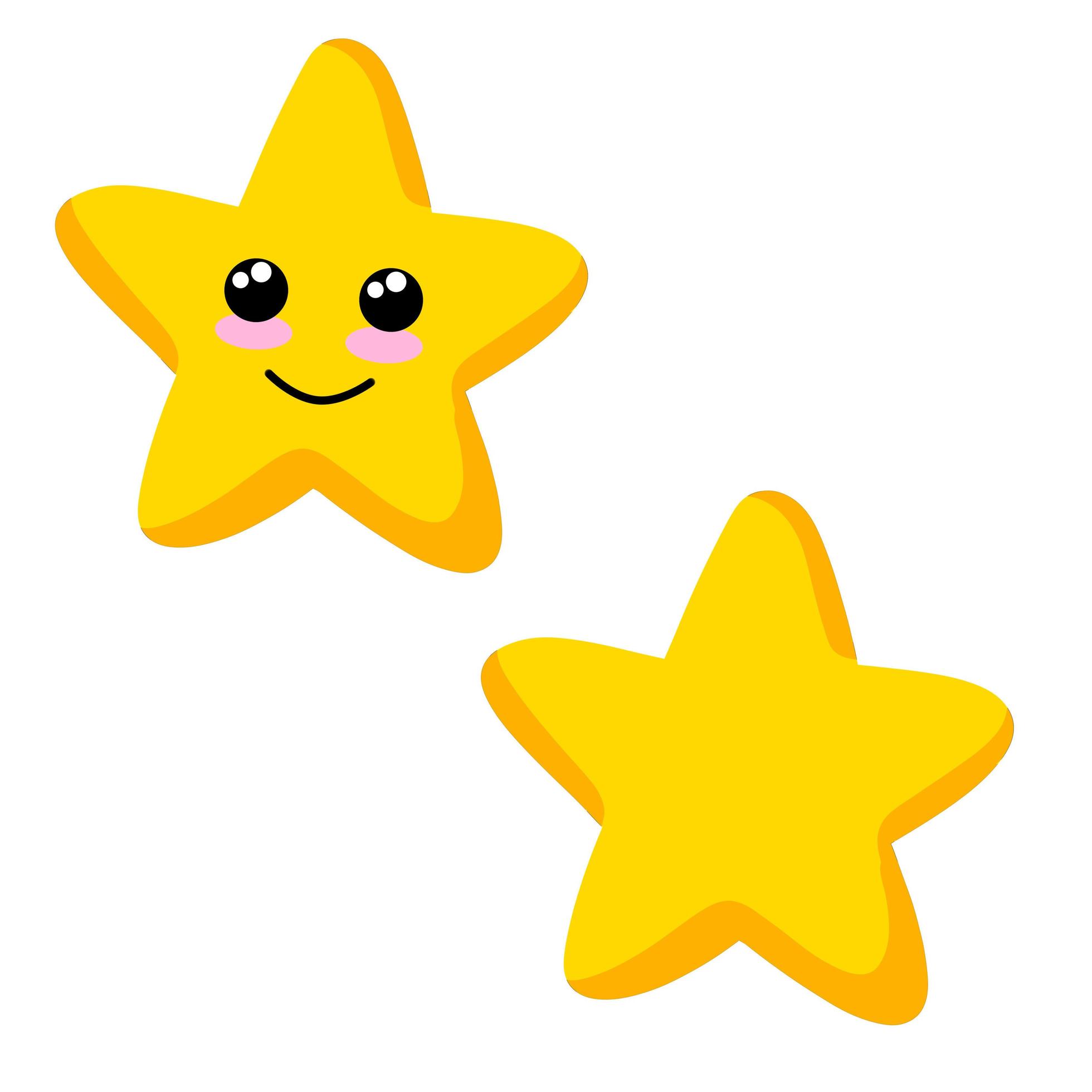 Cute star. Element of night and nature. Yellow object. Cartoon illustration. Children drawing. Space star with fun face Stock Free