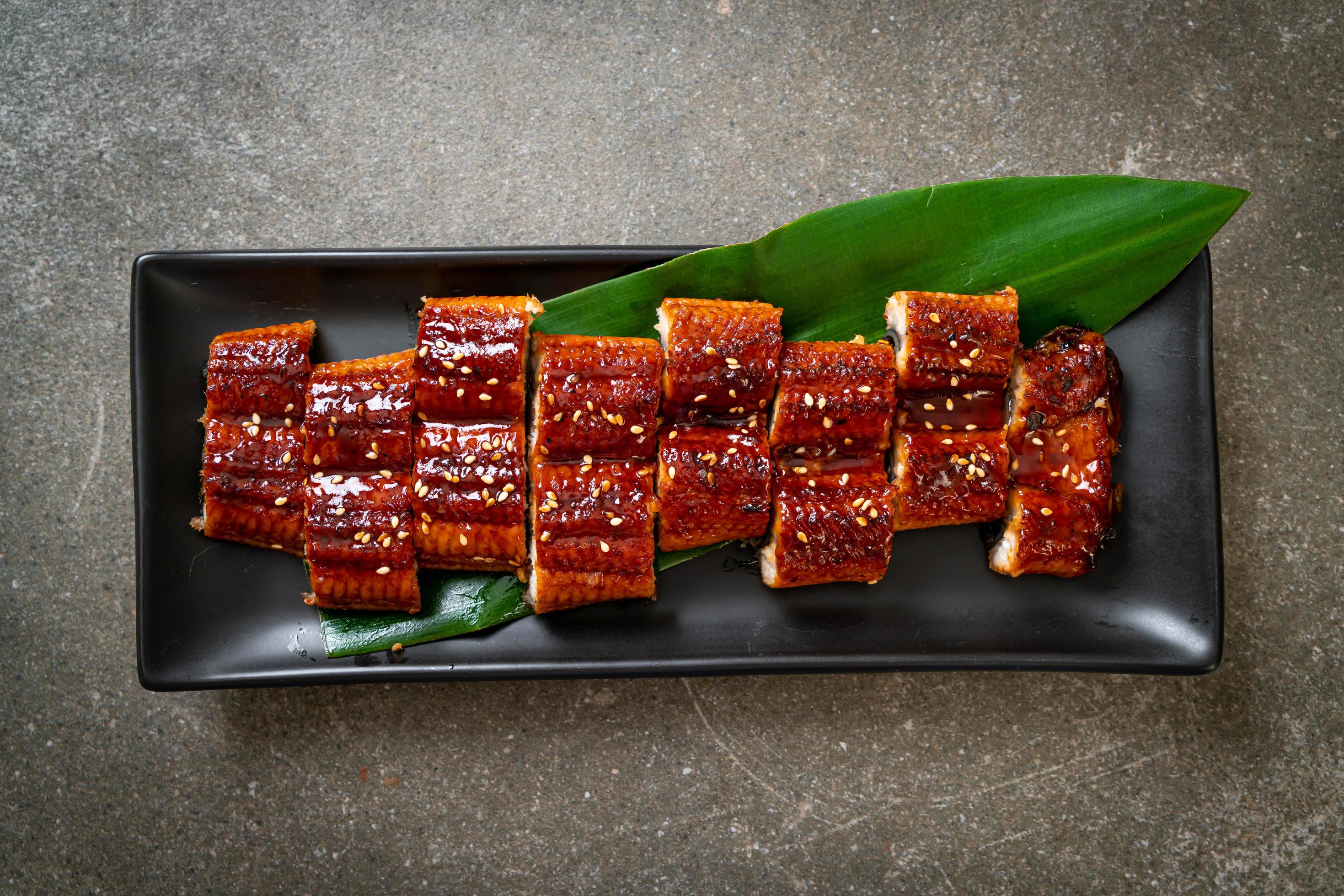 Sliced grilled eel or grilled unagi with sauce -Kabayaki – Japanese food style Stock Free