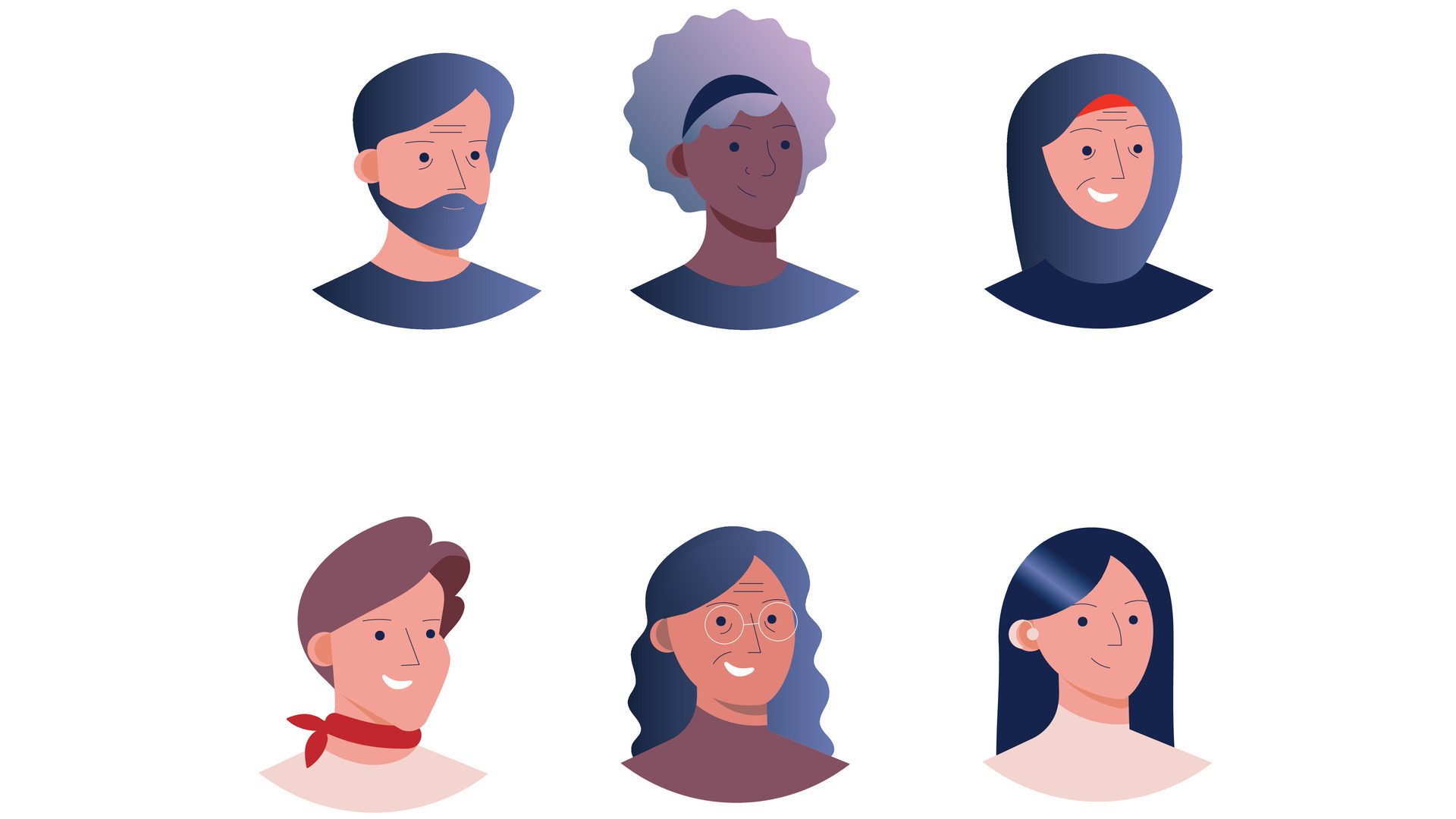 Diverse multinational adult people profile head characters vector illustration Free Vector