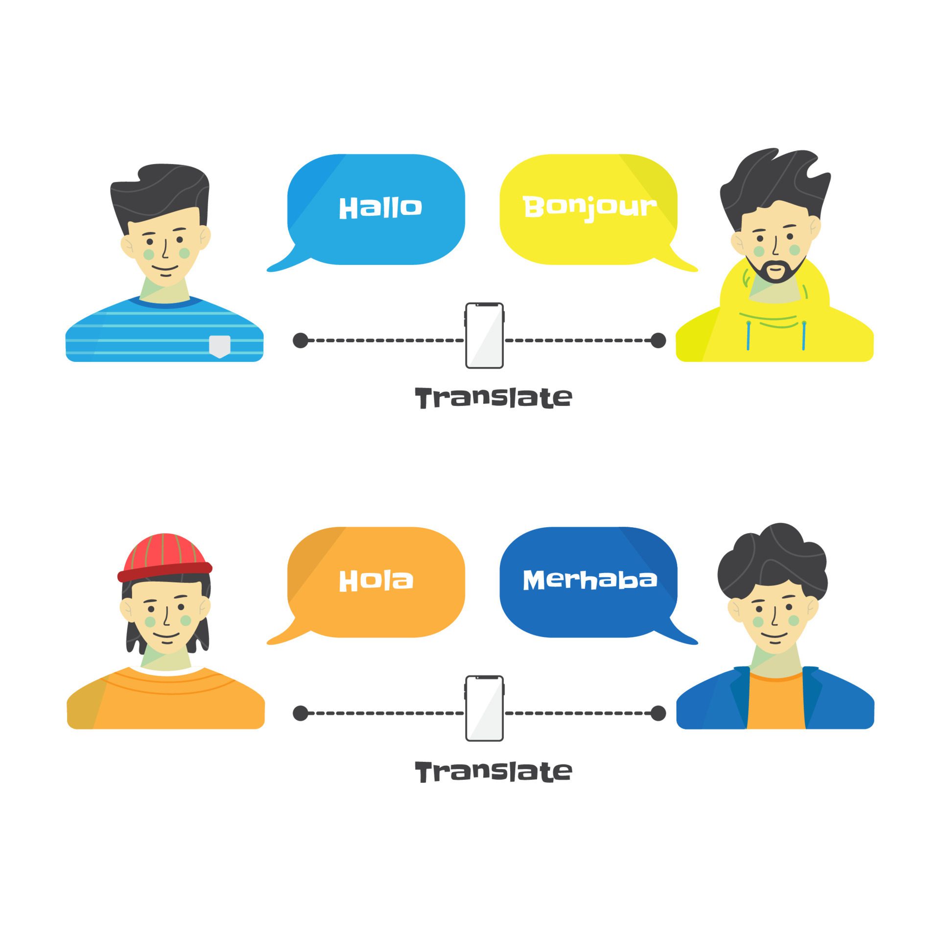 vector set of men having dialogue with each other in different languages Free Vector