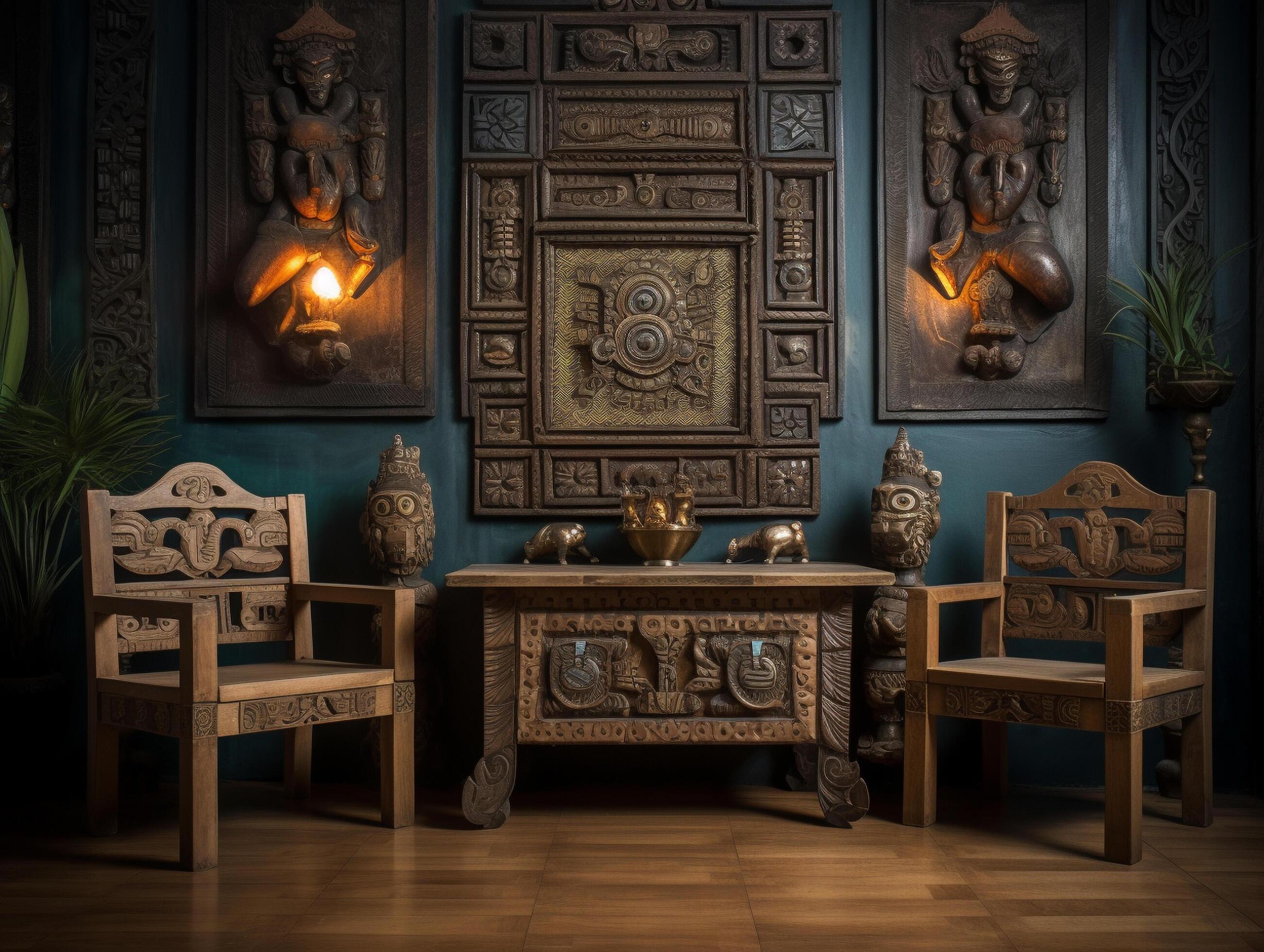 Aztec furniture with classical ornaments Stock Free