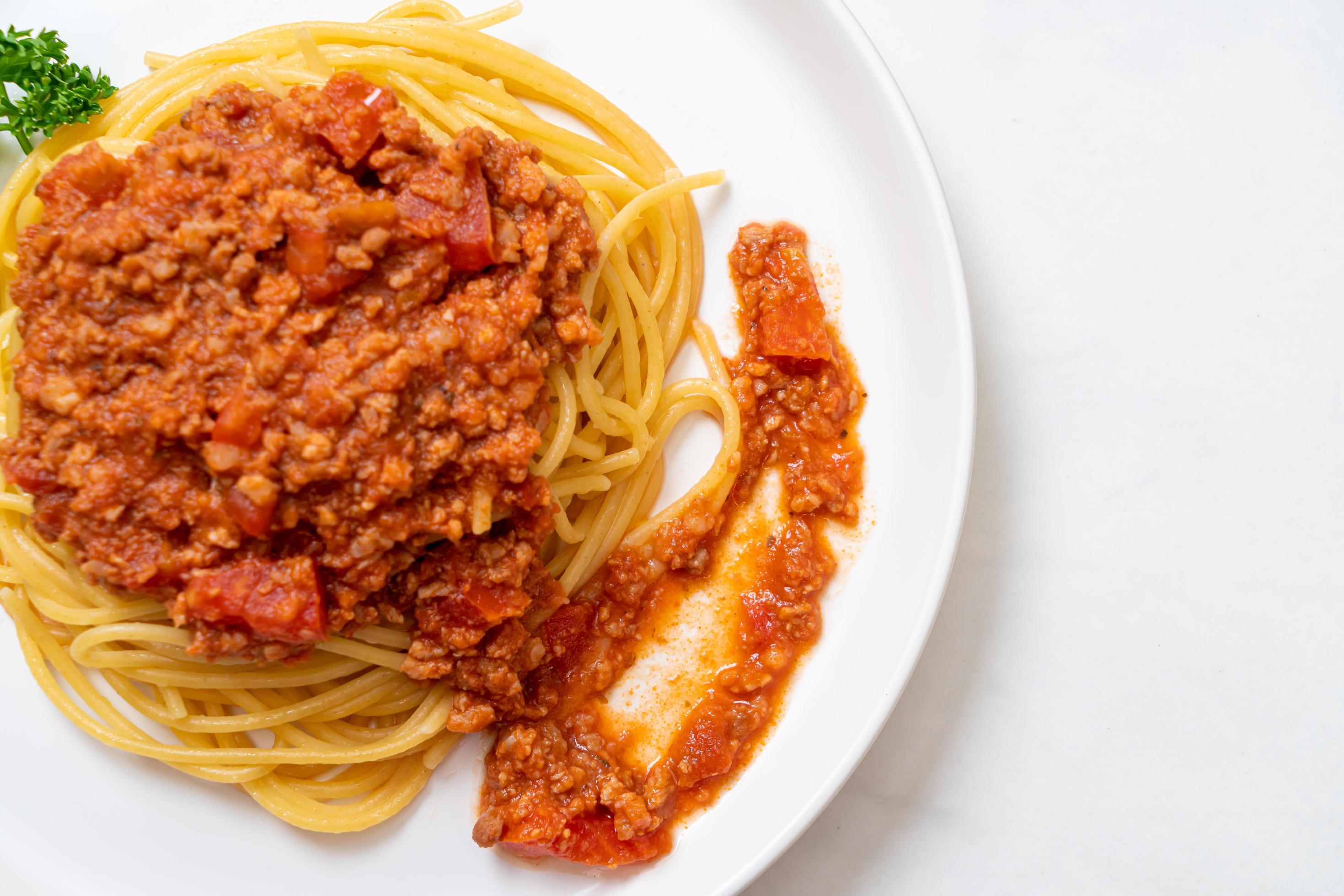 Spaghetti bolognese pork or spaghetti with minced pork tomato sauce – Italian food style Stock Free