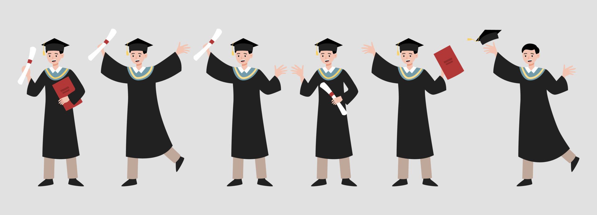 graduation cartoon character collection Free Vector