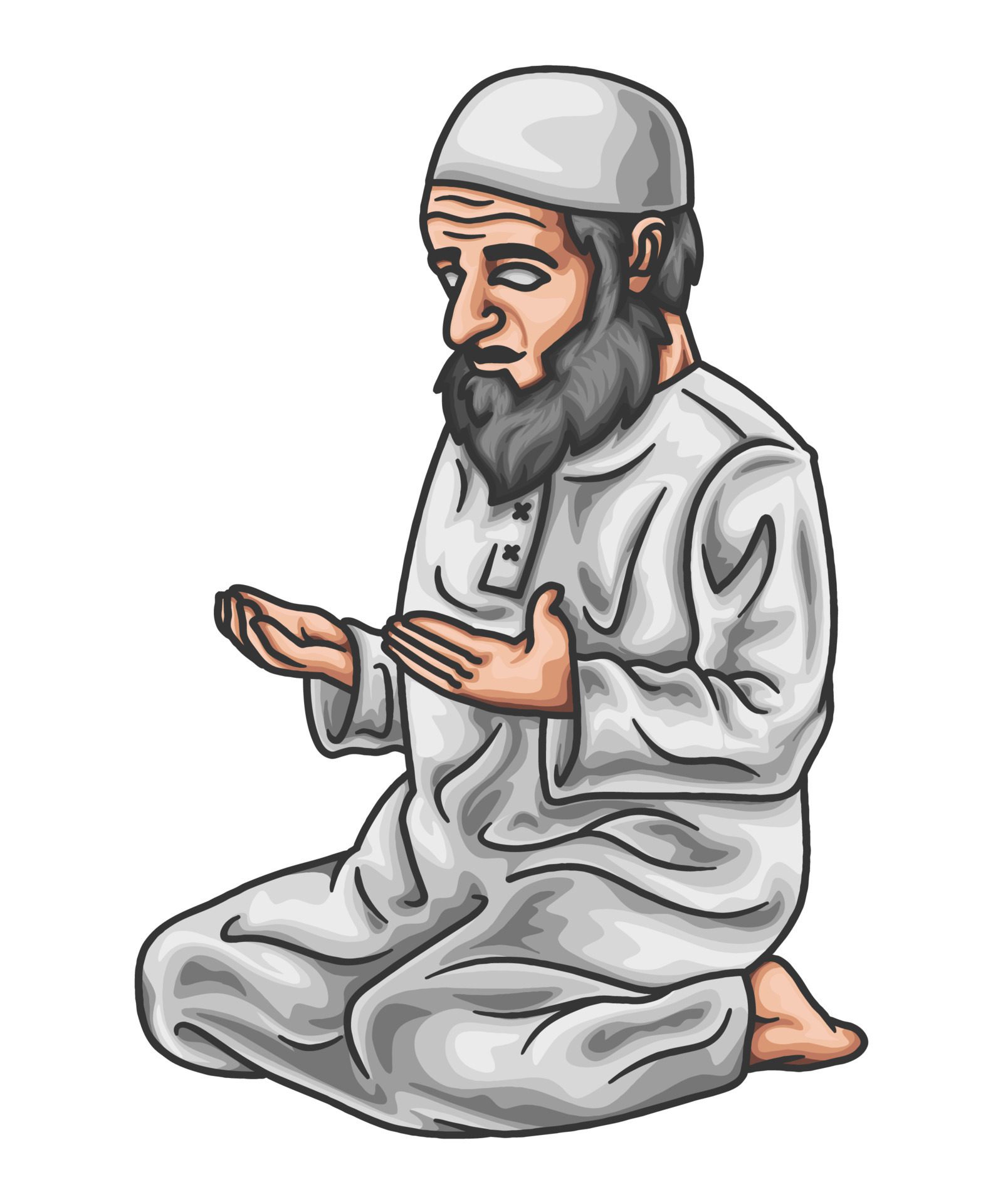 Vector Muslim sitting cross-legged praying Free Vector