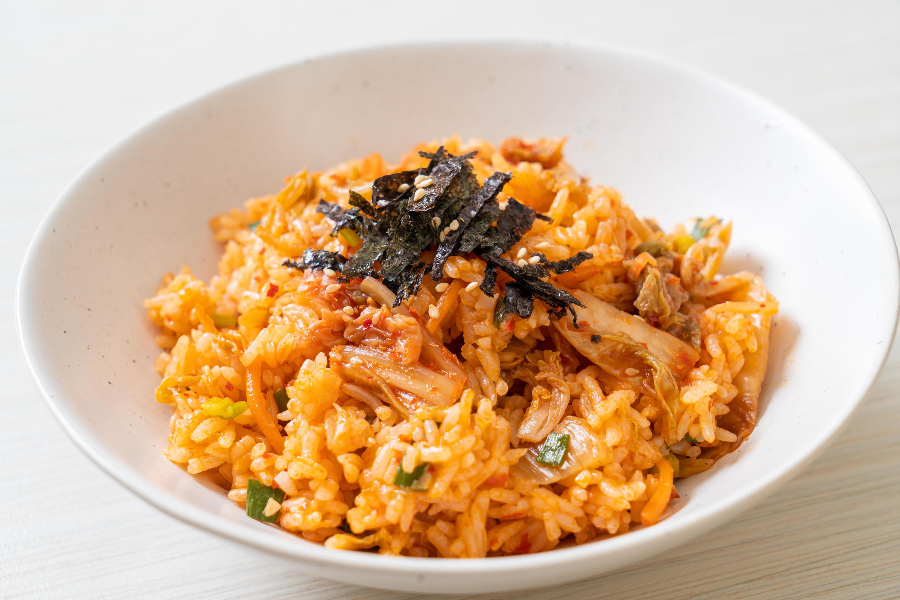 Kimchi fried rice with seaweed and white sesame – Korean food style Stock Free