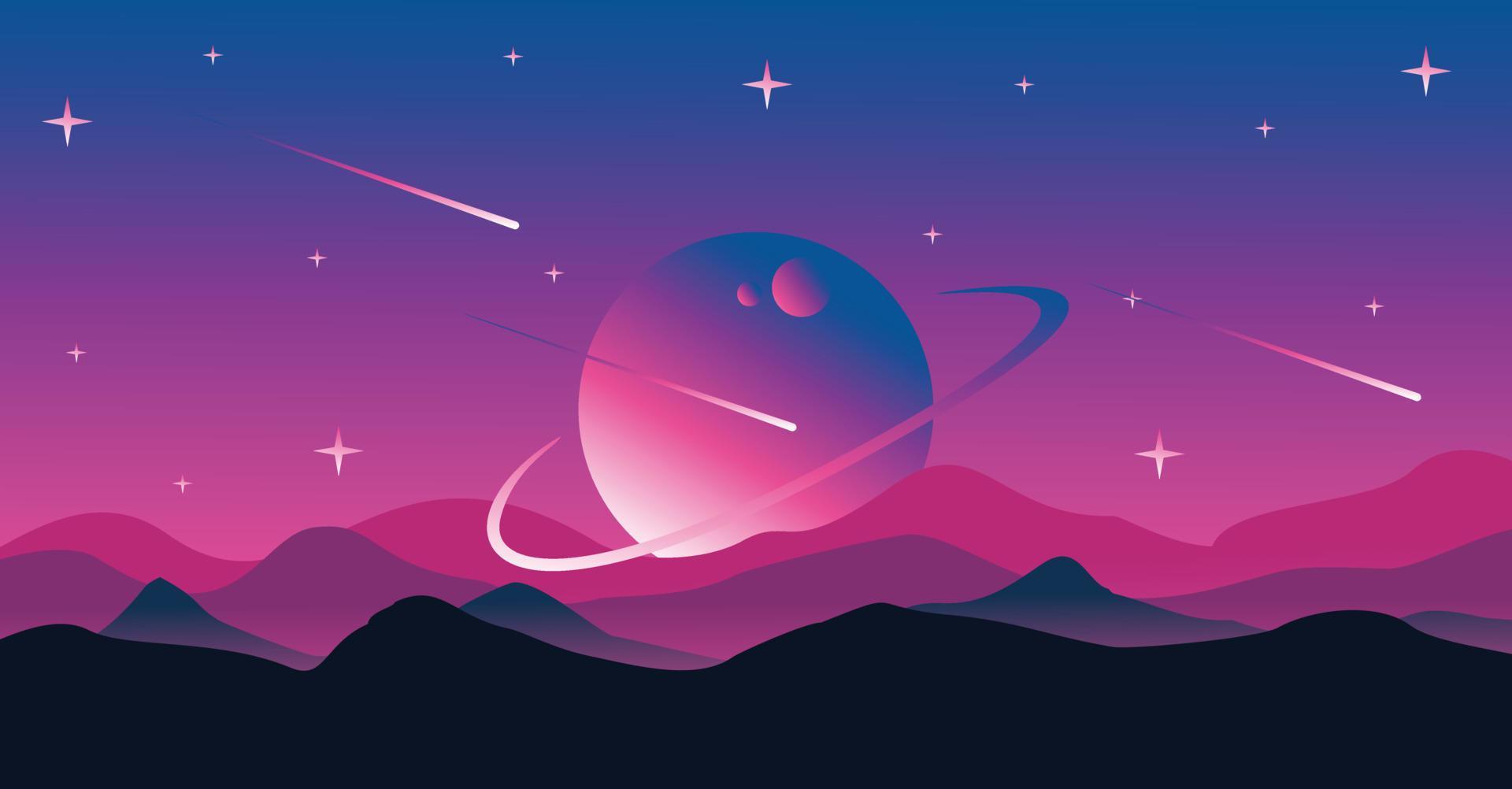 space and planetary backgrounds. Planetary surface with mountains, stars and comets in dark space. Vector illustration. Space sky with planets Stock Free and Free SVG