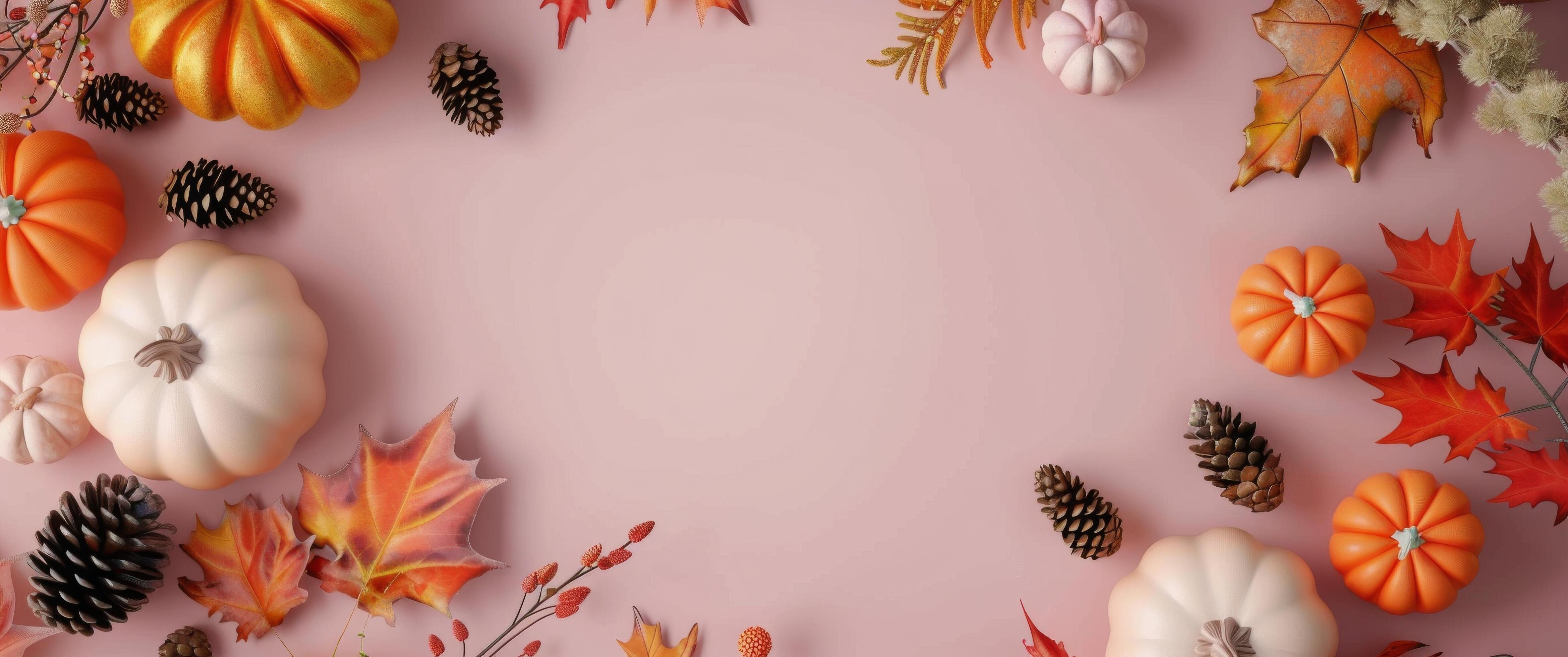 Autumn Decor on Pink Background Stock Free