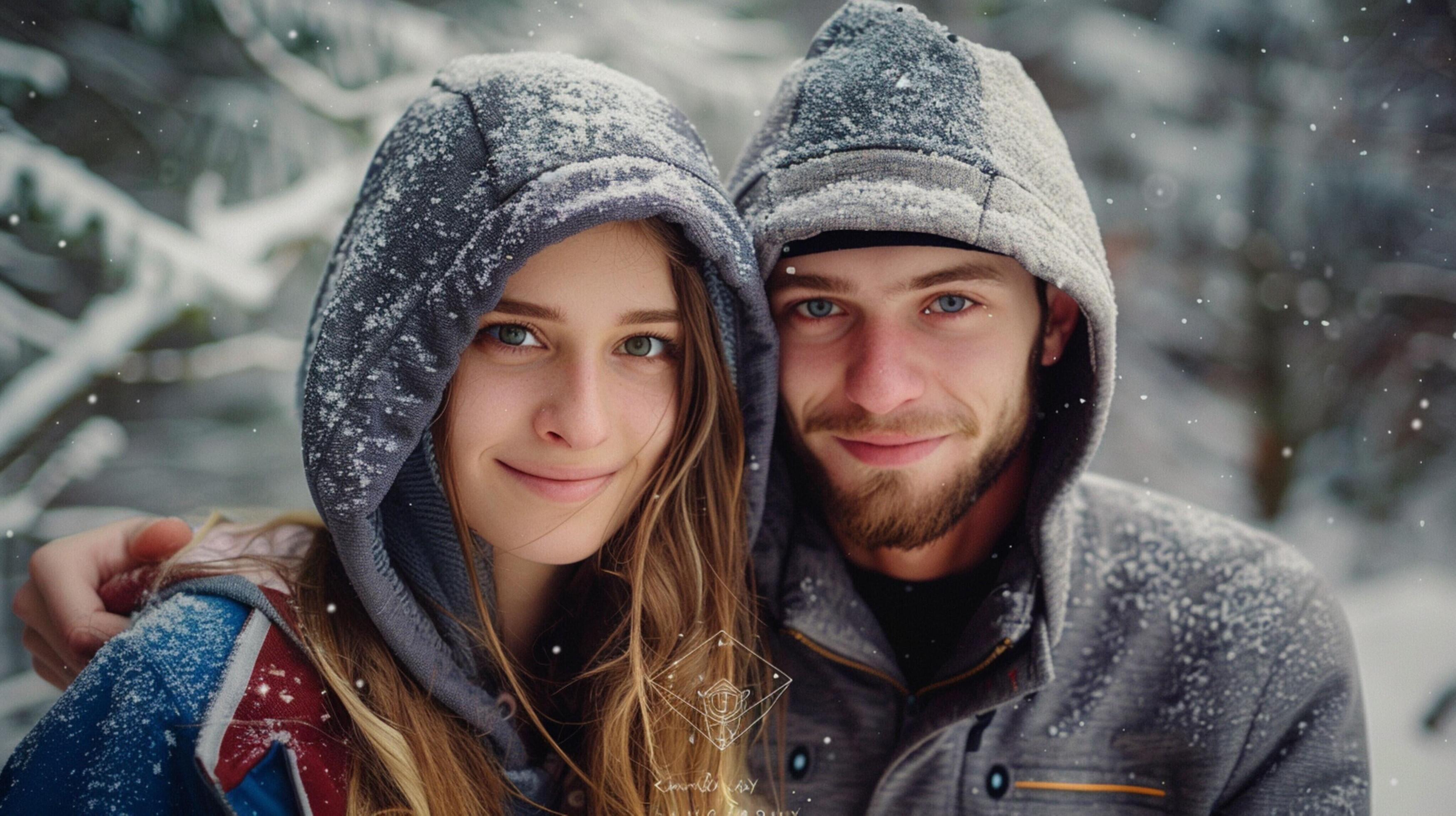 young couple in hooded shirts looking at camera Stock Free