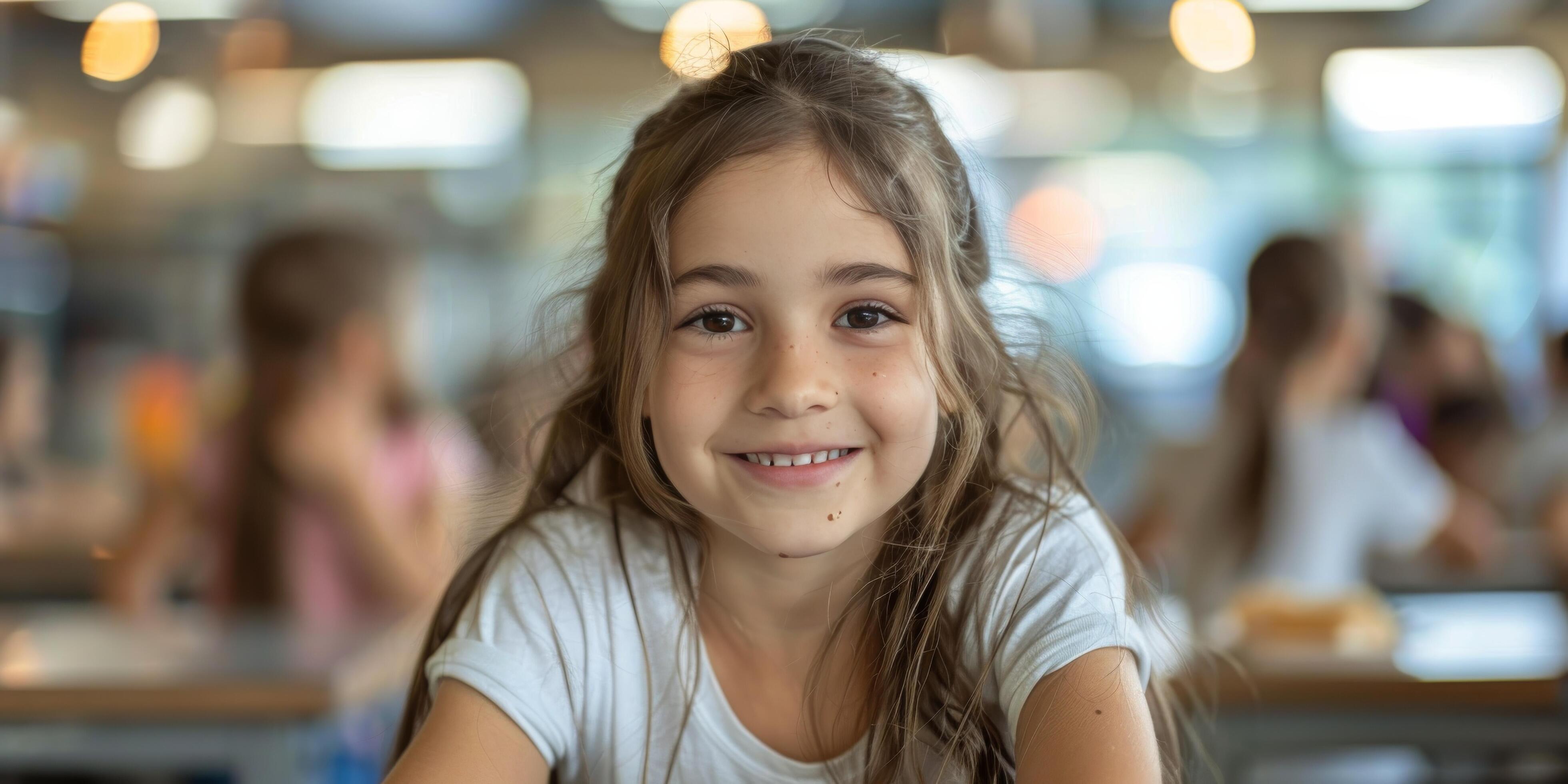 Little Girl Sitting at Table With Apples and Hamburgers Stock Free