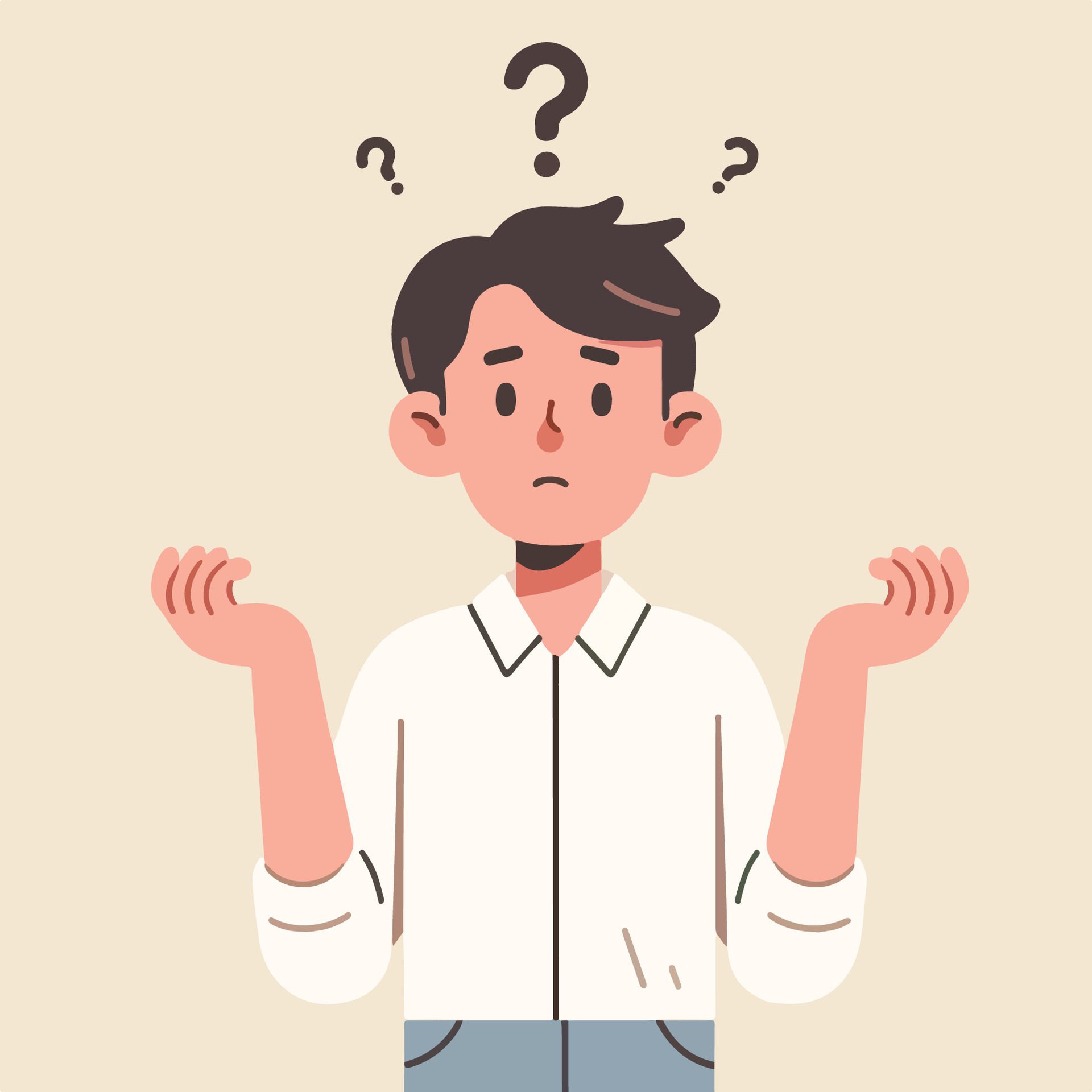 People have curious expressions and question marks are floating around their heads. flat design style vector illustration Free Vector