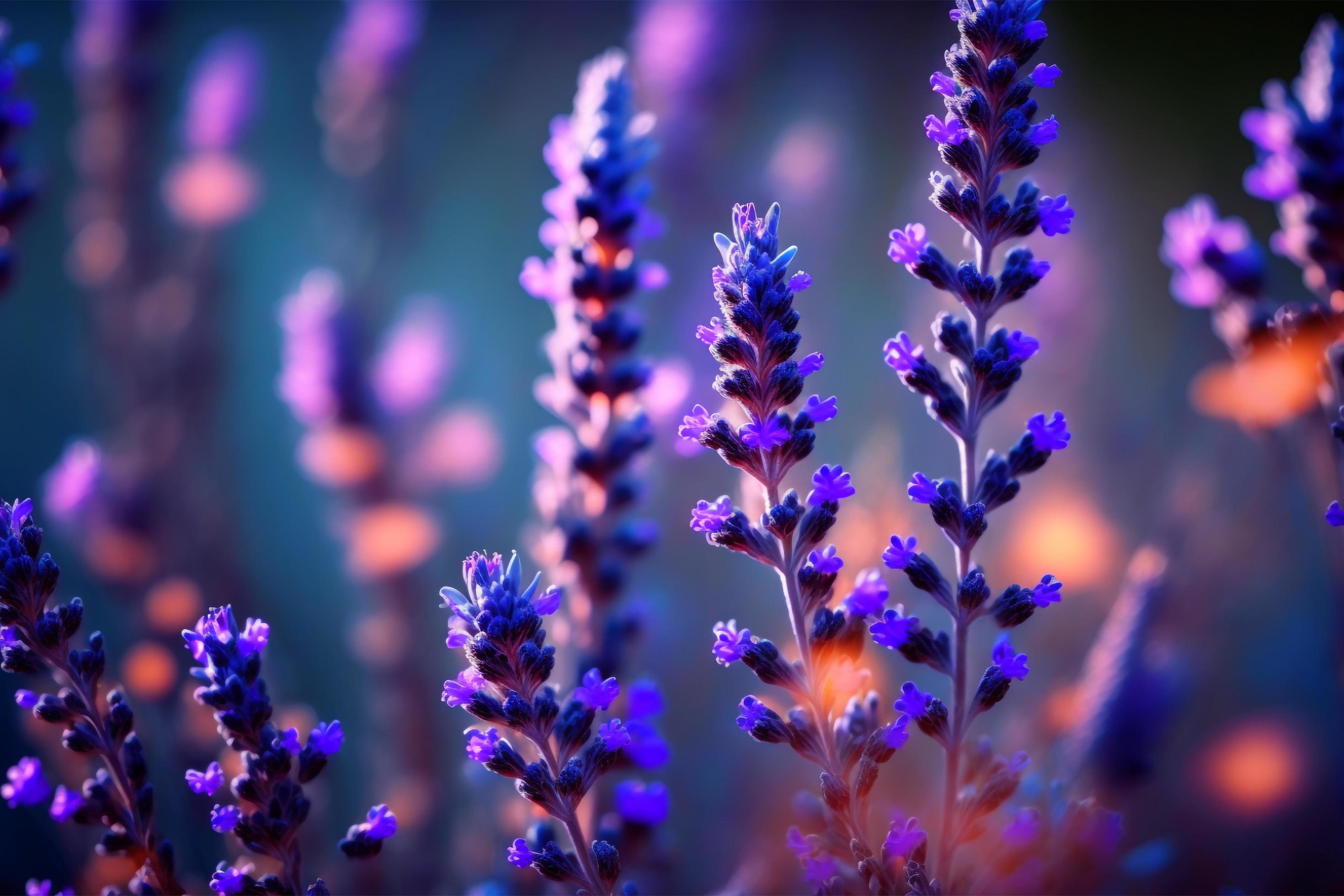 Blooming flagant lavender flowers on a field, closeup violet background Stock Free