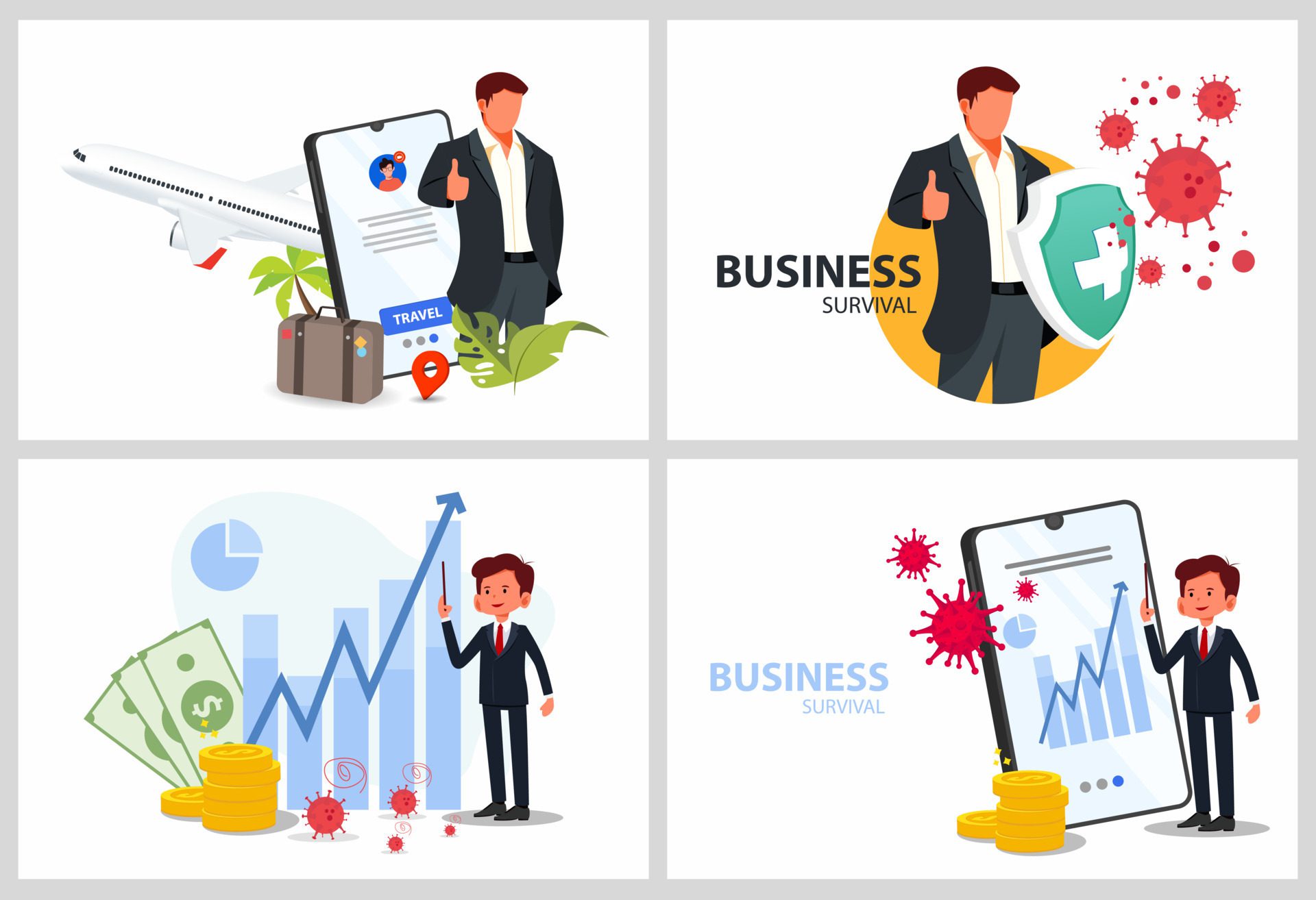 Set Business man people working together. Flat modern vector illustration. Free Vector