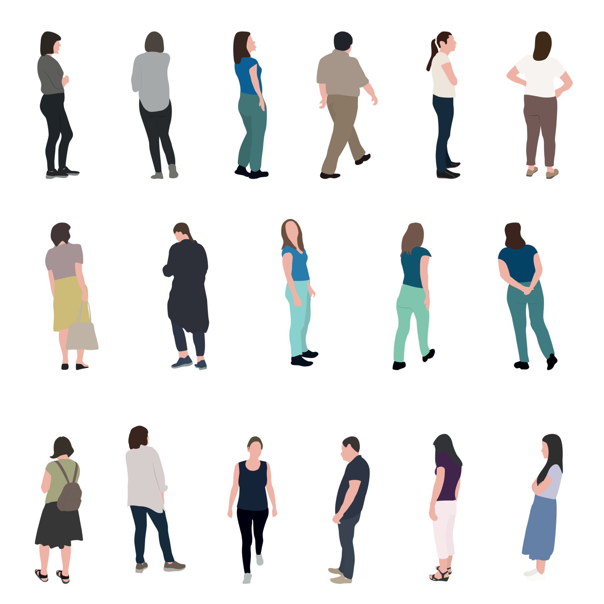 Set of Silhouette Walking People. Vector Illustration Free Vector