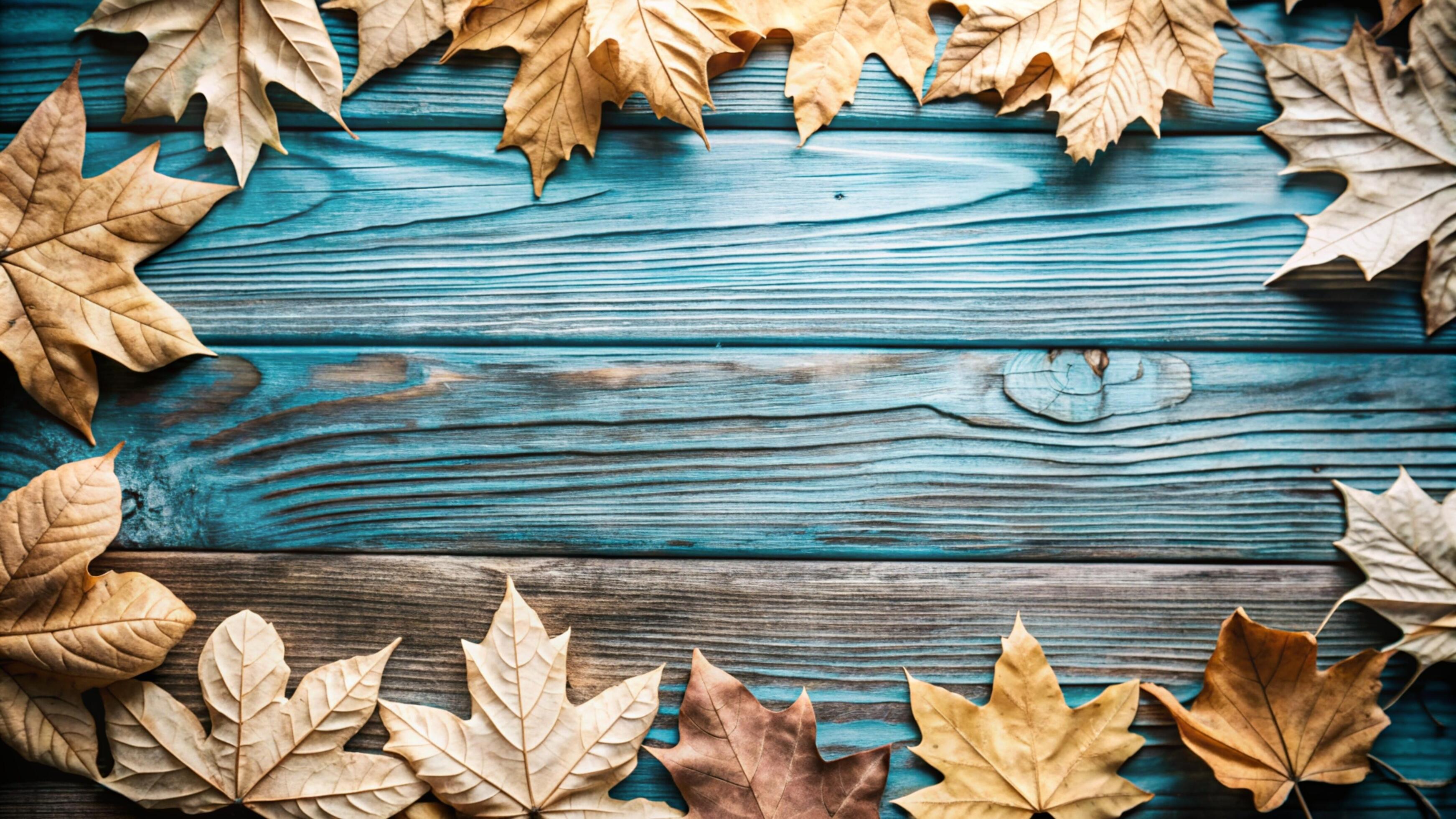 dried leaves on wooden background Stock Free