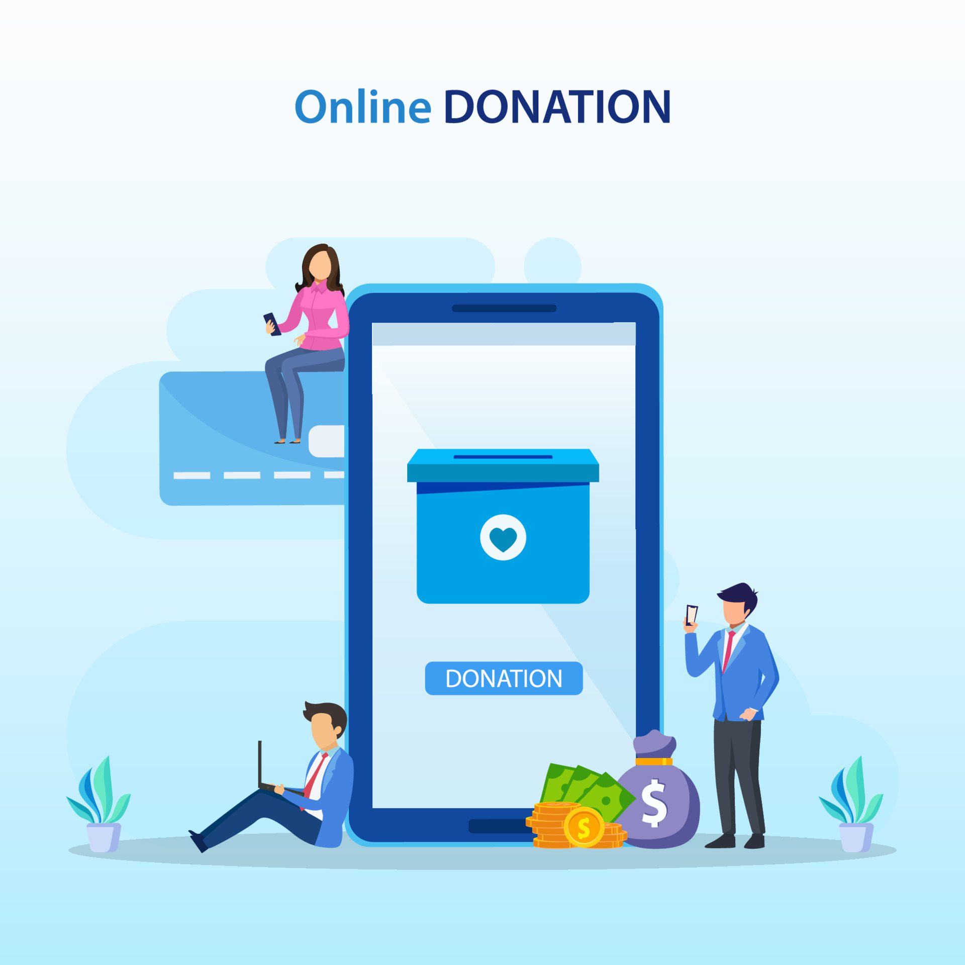 Online Donation Illustration. Charity and donation web poster, people donate money. Free Vector and Free SVG