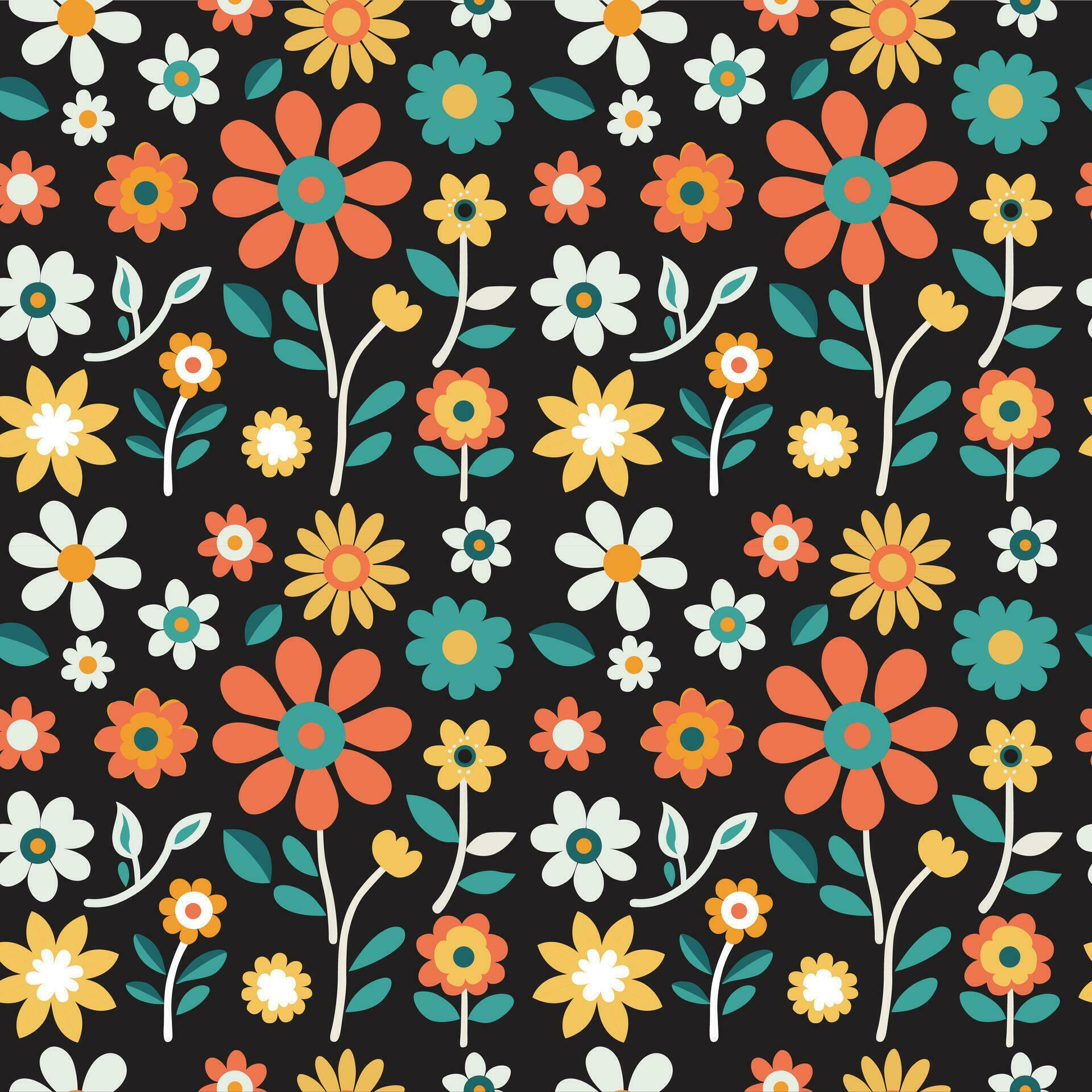 Colorful hand draw flowers seamless pattern, vector design template Stock Free