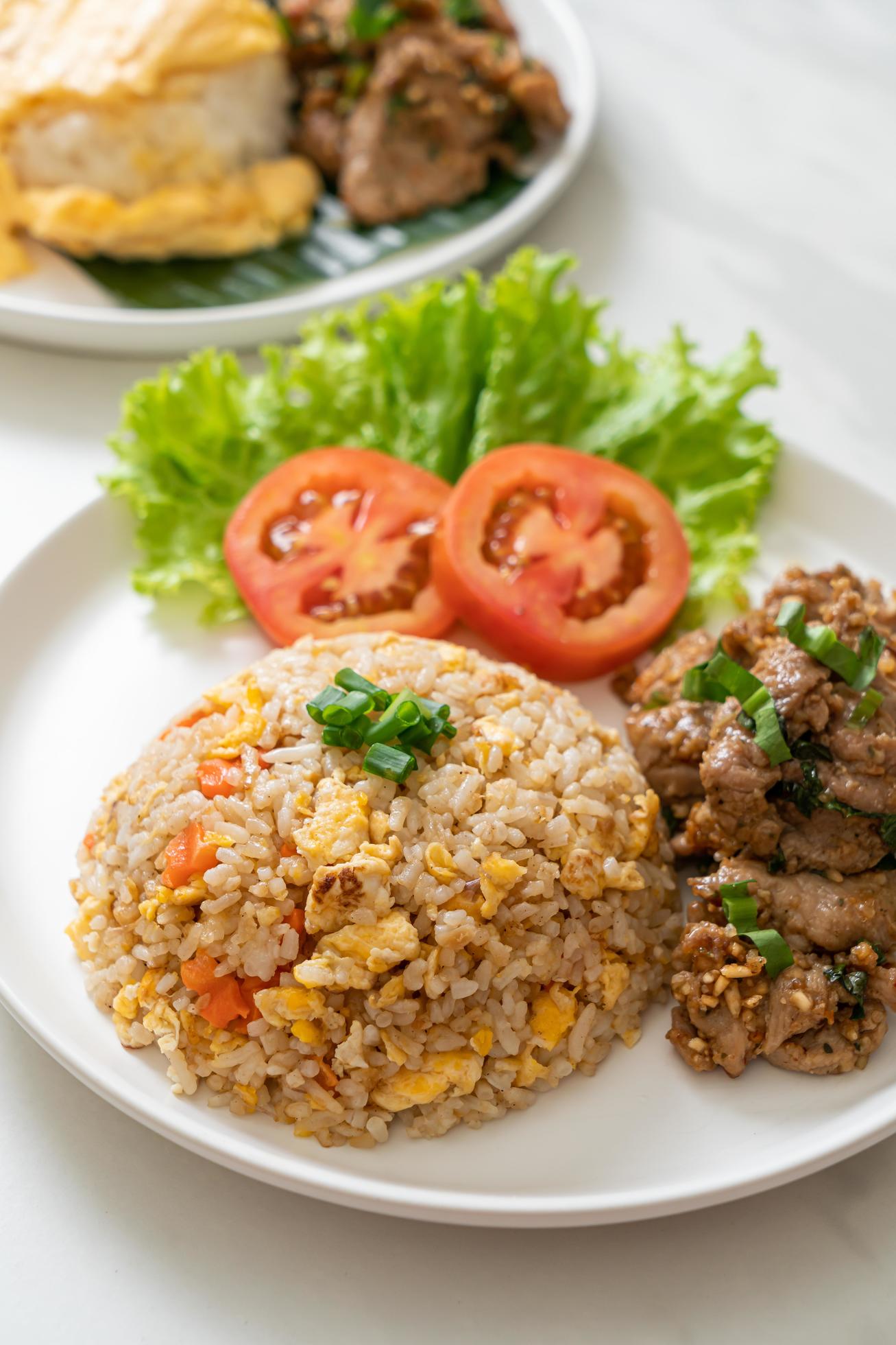 Fried rice with grilled pork – Asian food style Stock Free