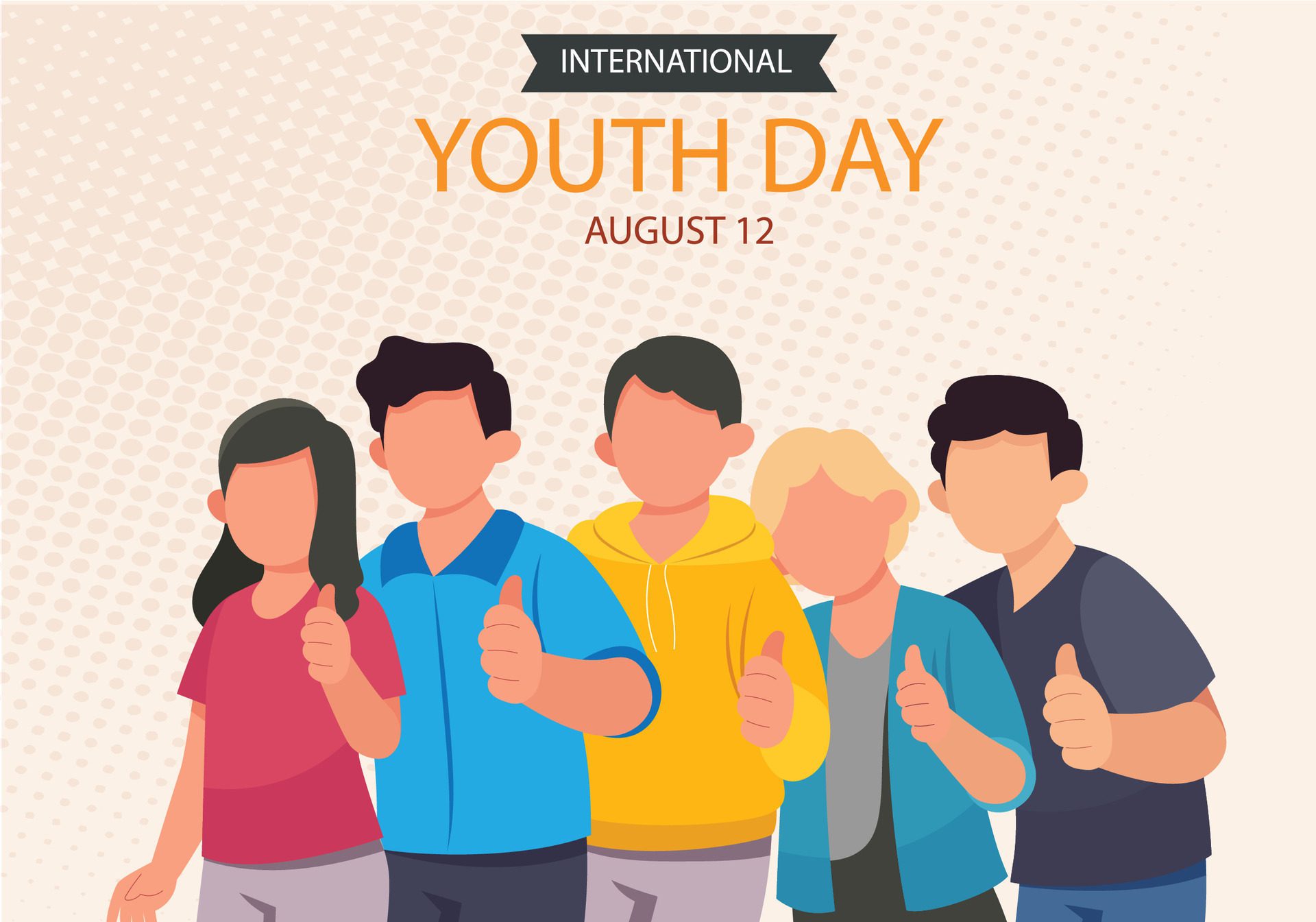 International youth day, August 12 th. with active and passionate young people illustration Free Vector