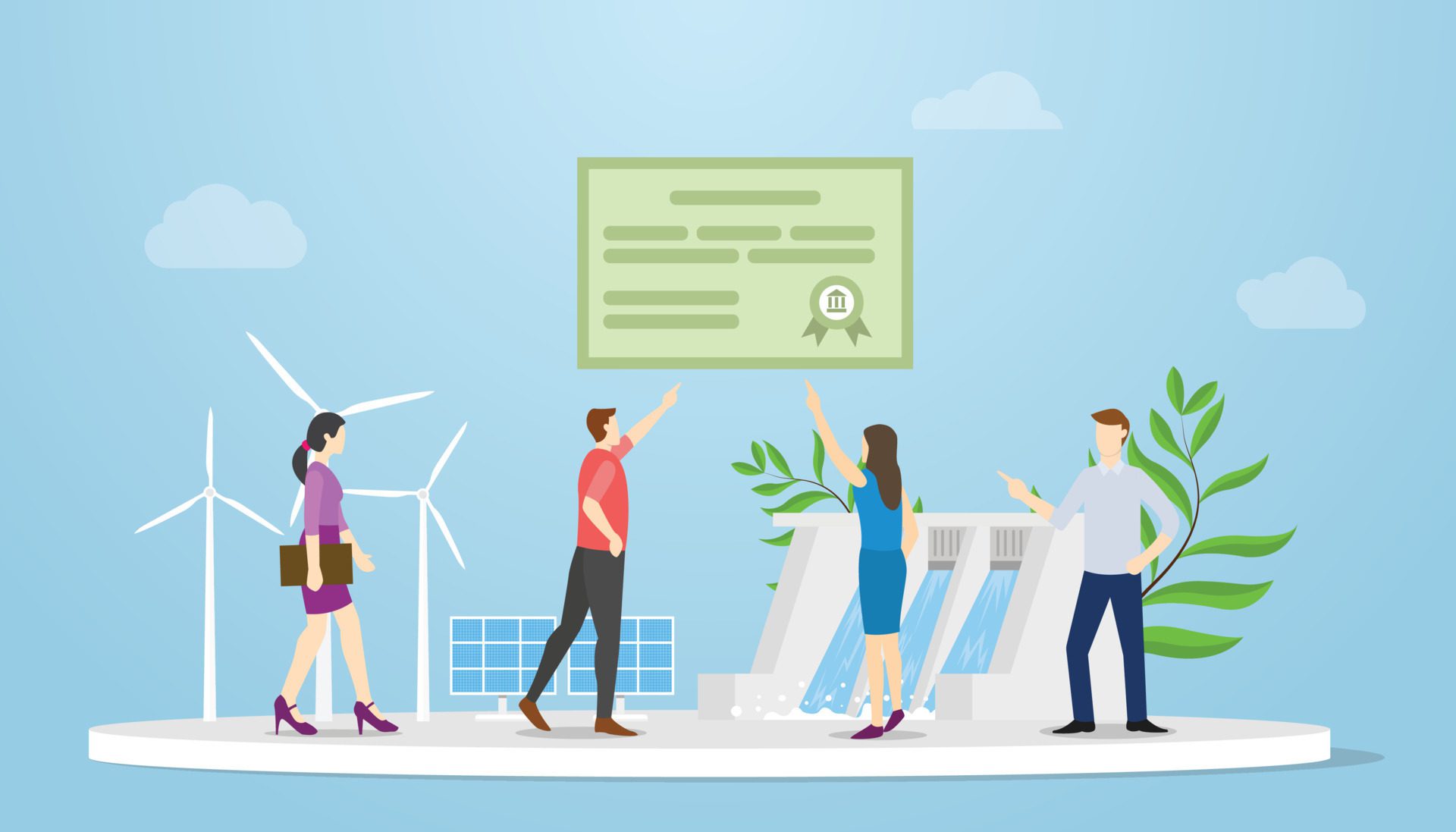 green bond government concept with people and some green energy with modern flat style Free Vector and Free SVG