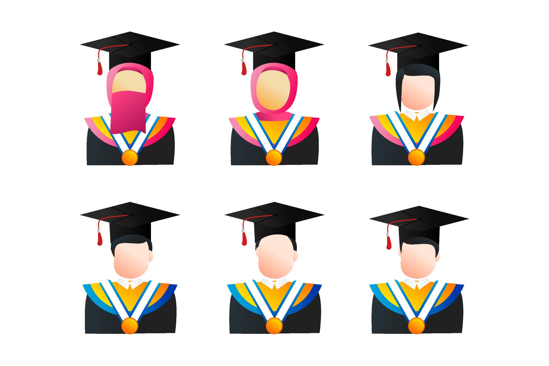 set of graduation avatar student. faceless people for profile Free Vector