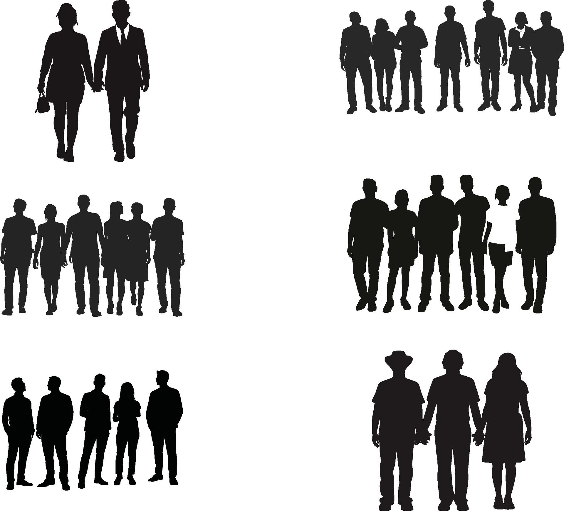 Set of General Adult People Silhouette, vector on isolated white background Free Vector