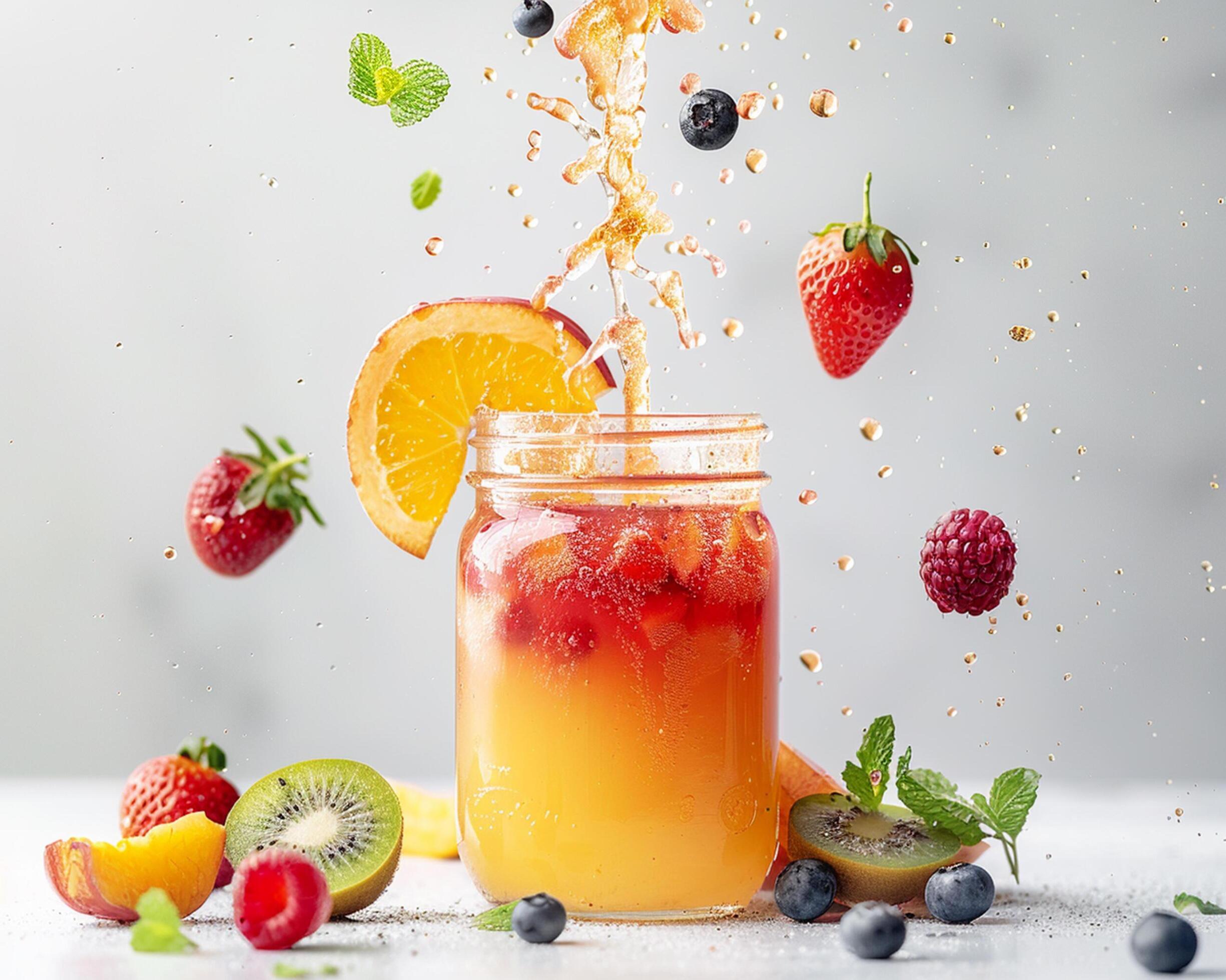 fresh fruit juice with fresh fruits and berries Stock Free