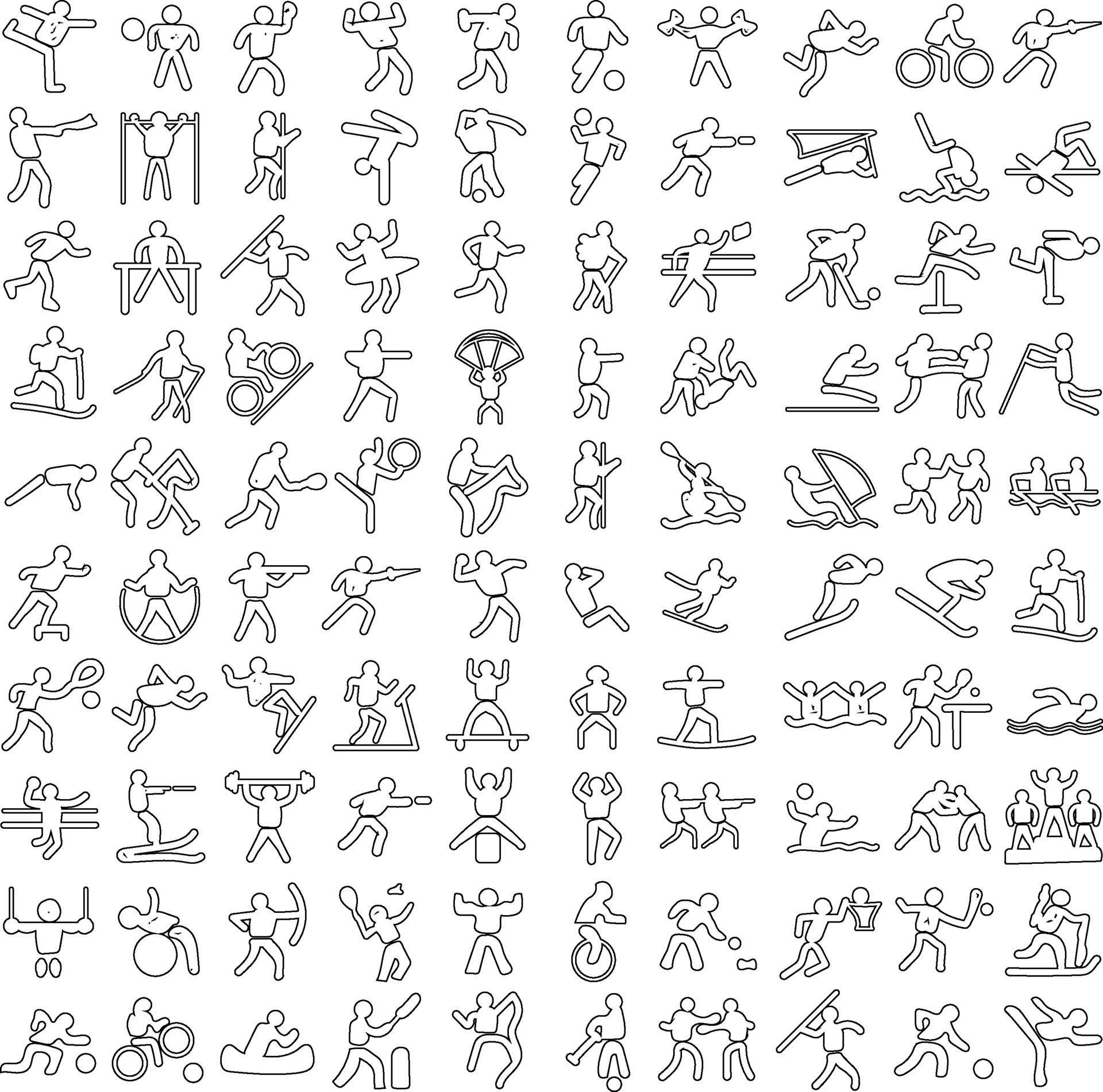 Sports icon set. Shapes Sports, Sports icon collection, Active lifestyle people and icon set, runners active lifestyle icons. Free Vector