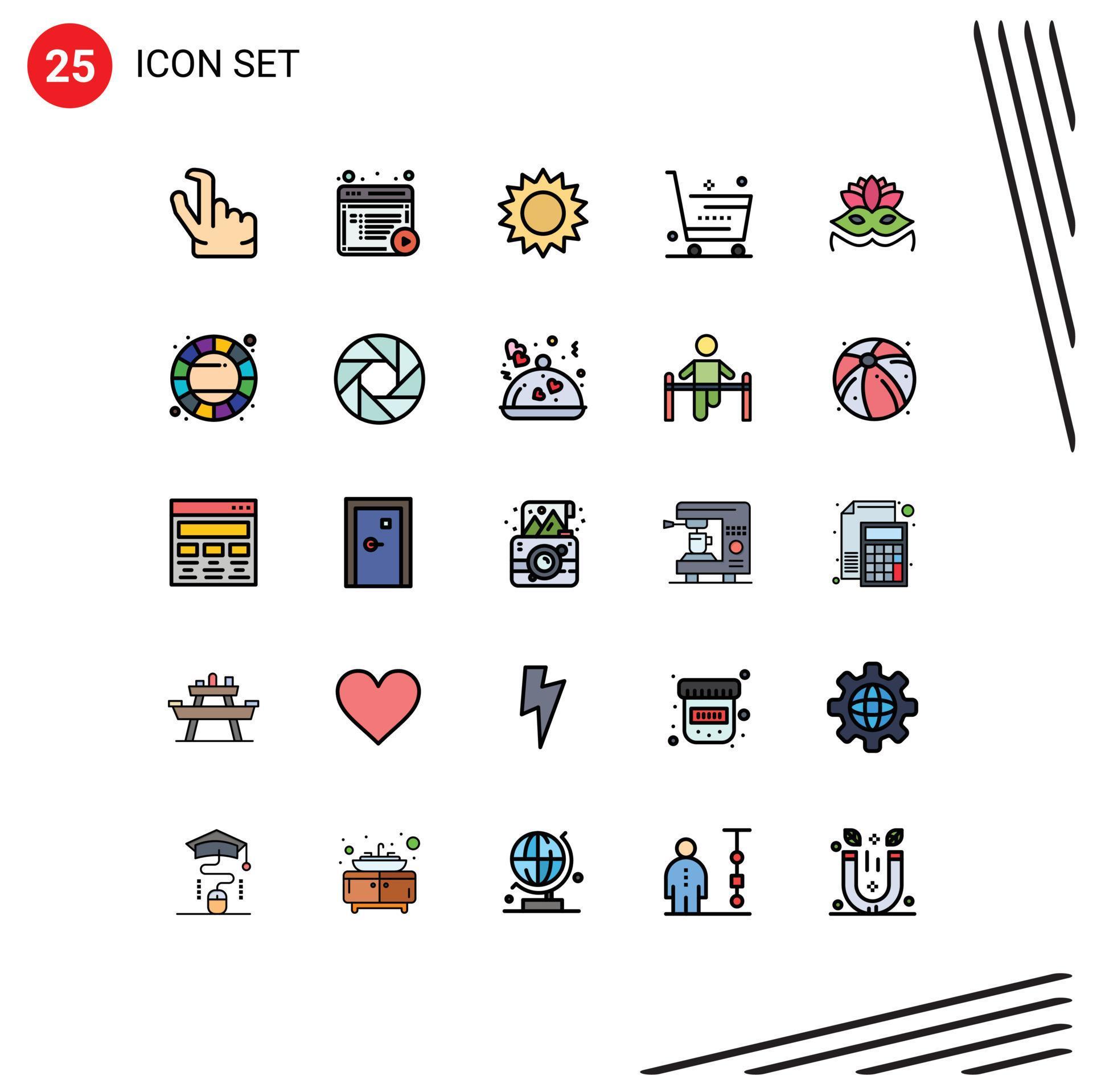 Mobile Interface Filled line Flat Color Set of 25 Pictograms of costume mask shopping flower shop ecommerce Editable Vector Design Elements Stock Free