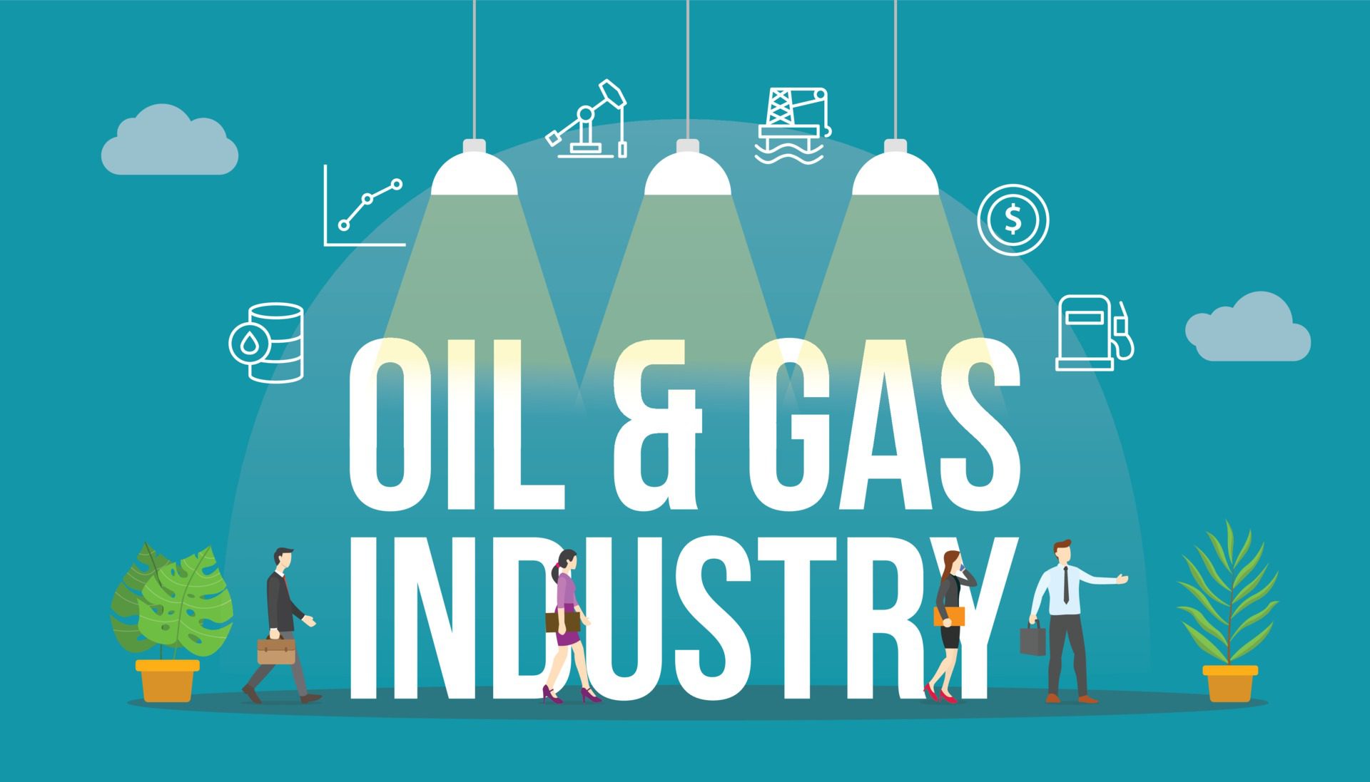 oil and gas industry concept with people and big text word Free Vector