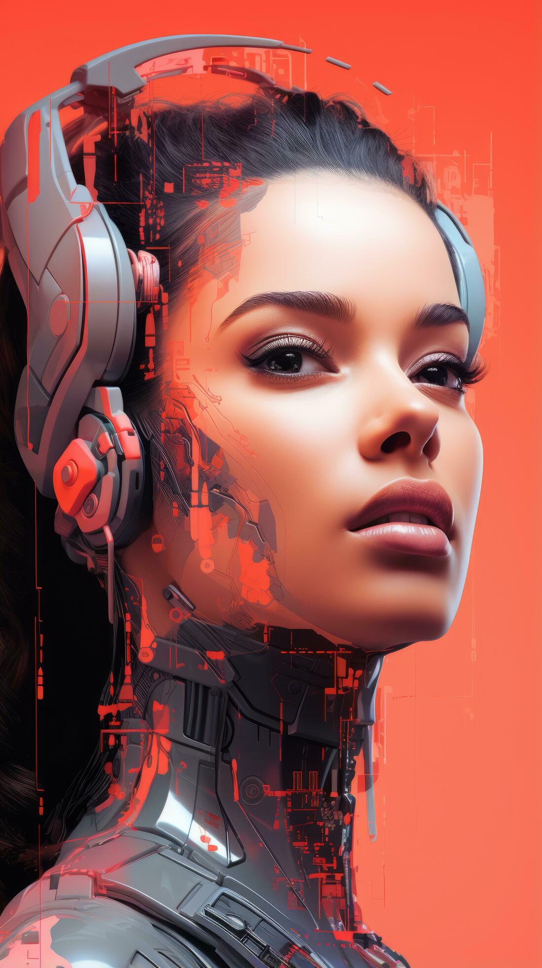 an image of a woman with headphones on her head generative ai Free Photo