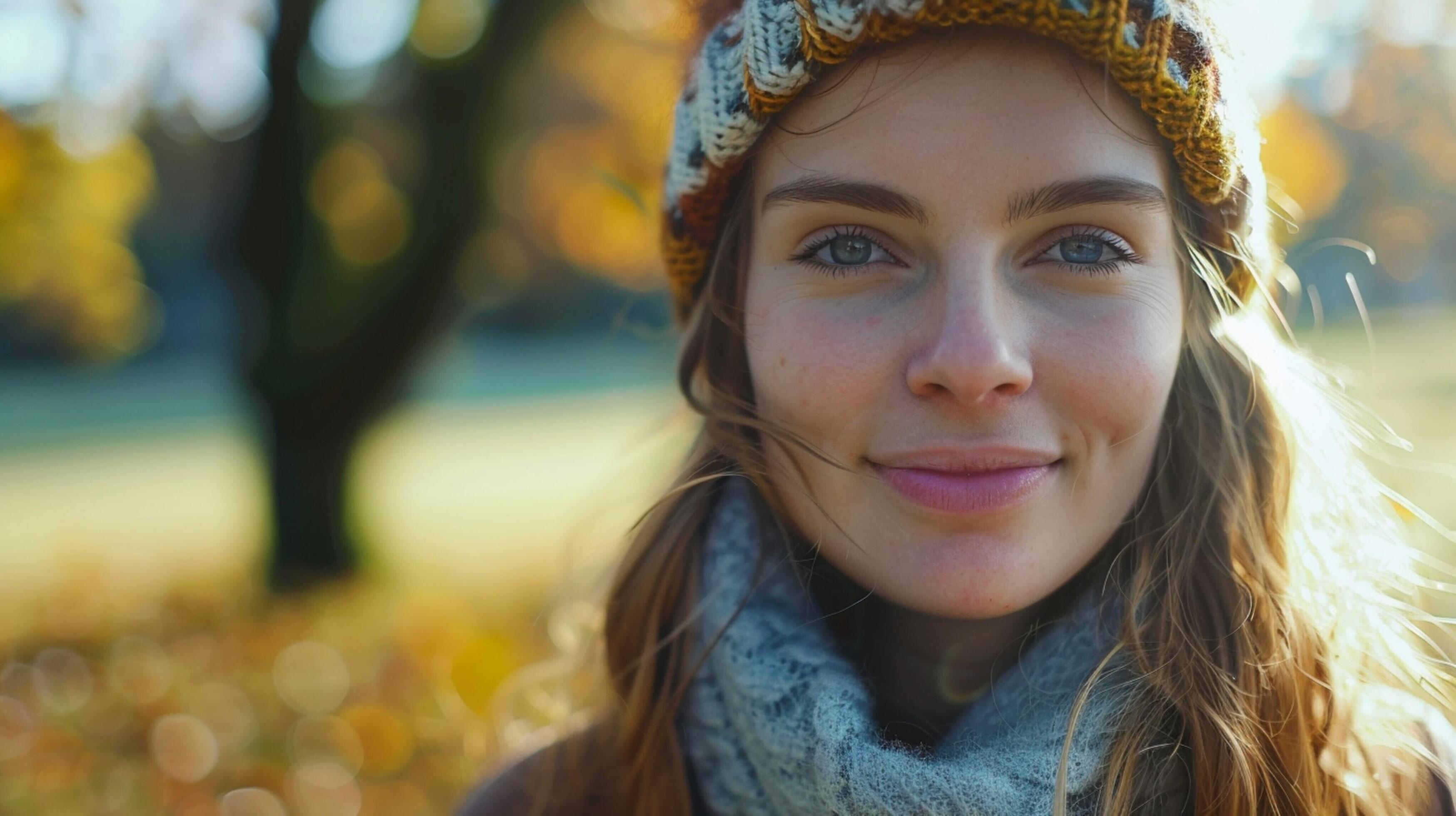 young woman outdoors looking at camera smiling Stock Free