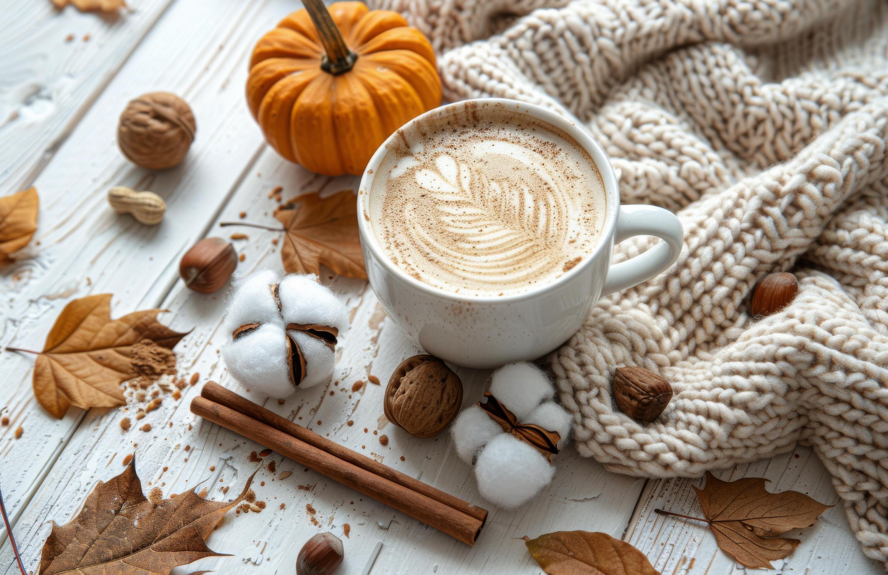 Cozy Autumn Afternoon With Warm Beverage and Fall Decor Stock Free