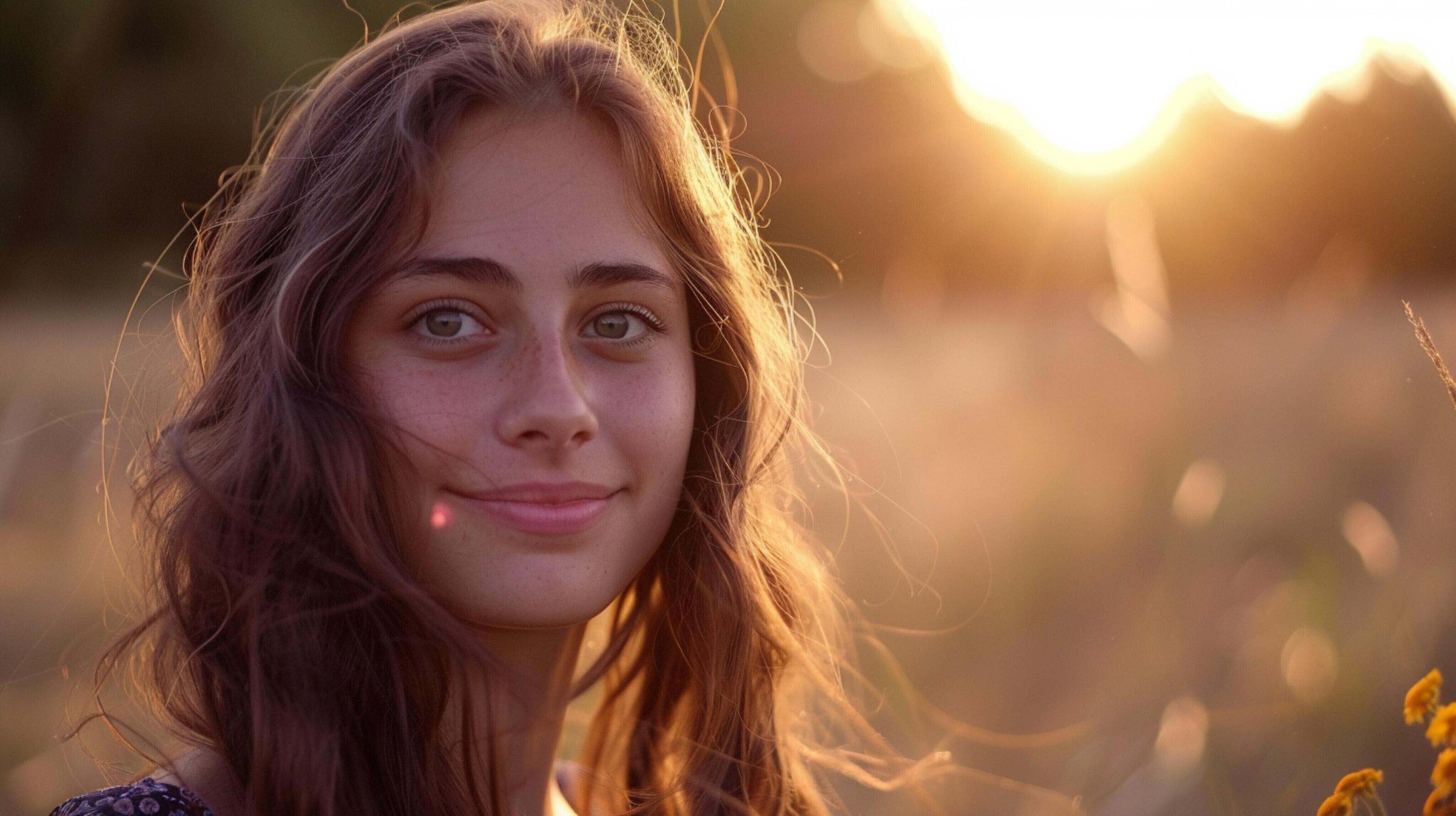 young woman outdoors looking at camera smiling Stock Free