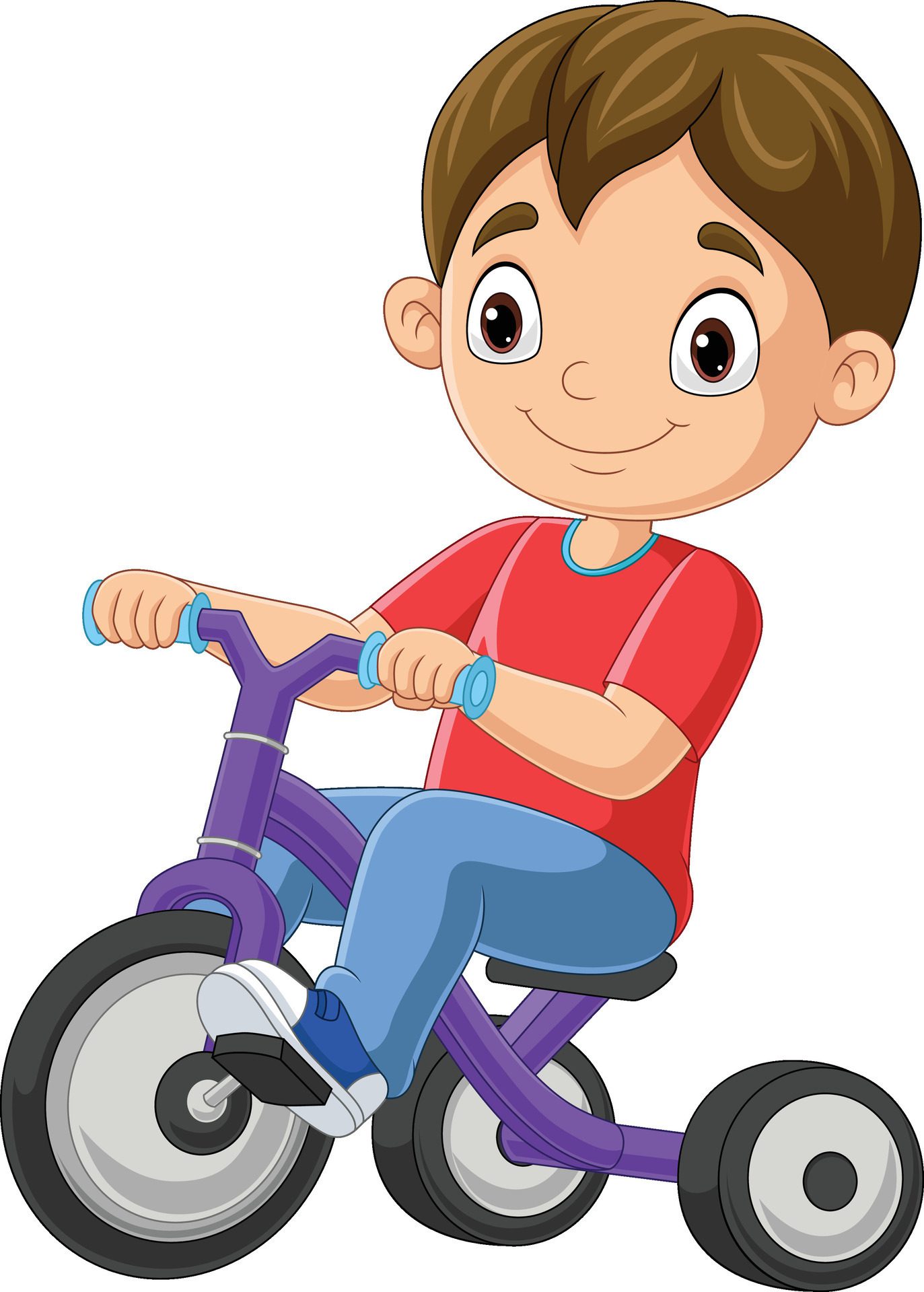 Cute little boy cartoon riding bicycle Free Vector