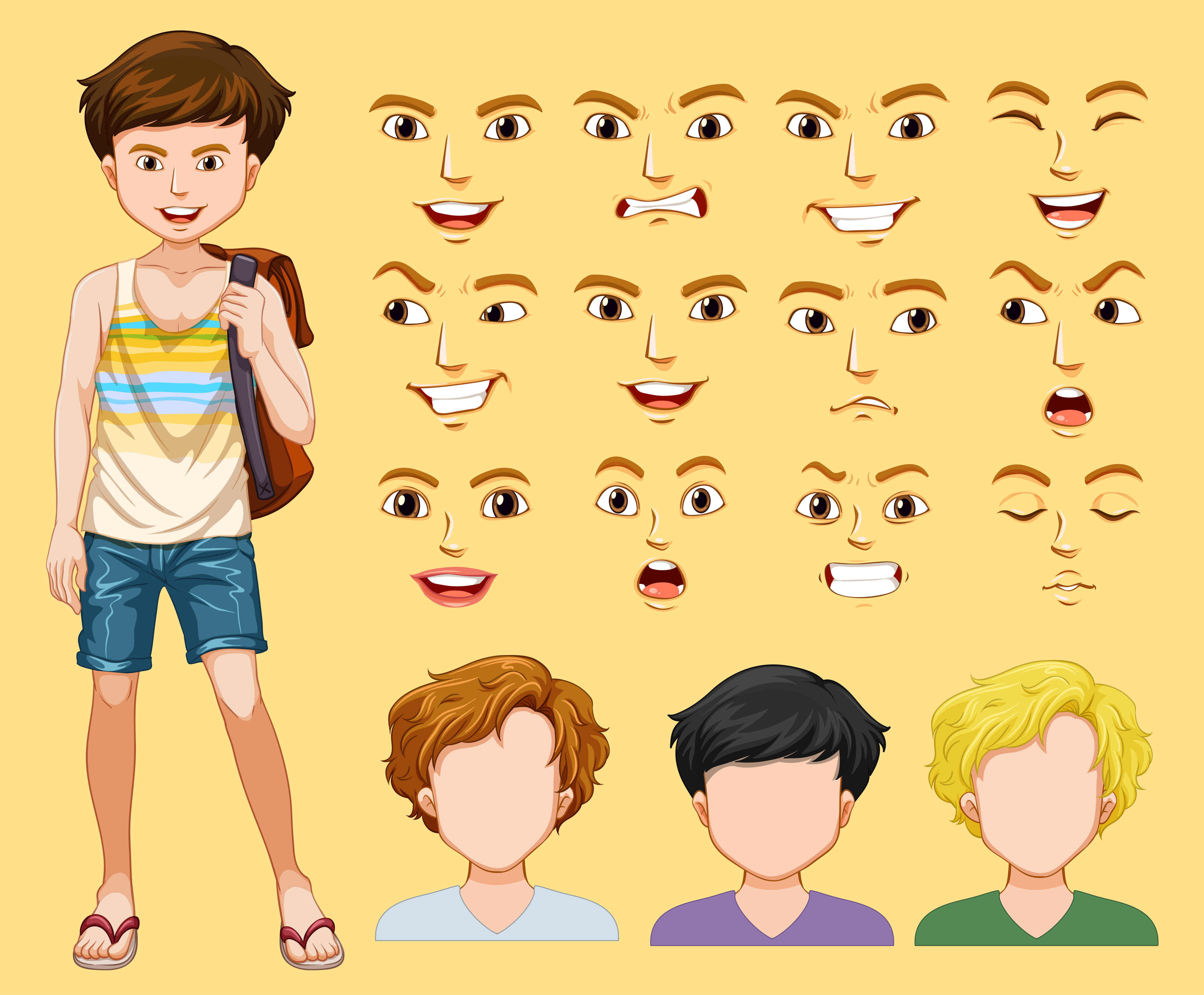 A man with different facial expression Free Vector