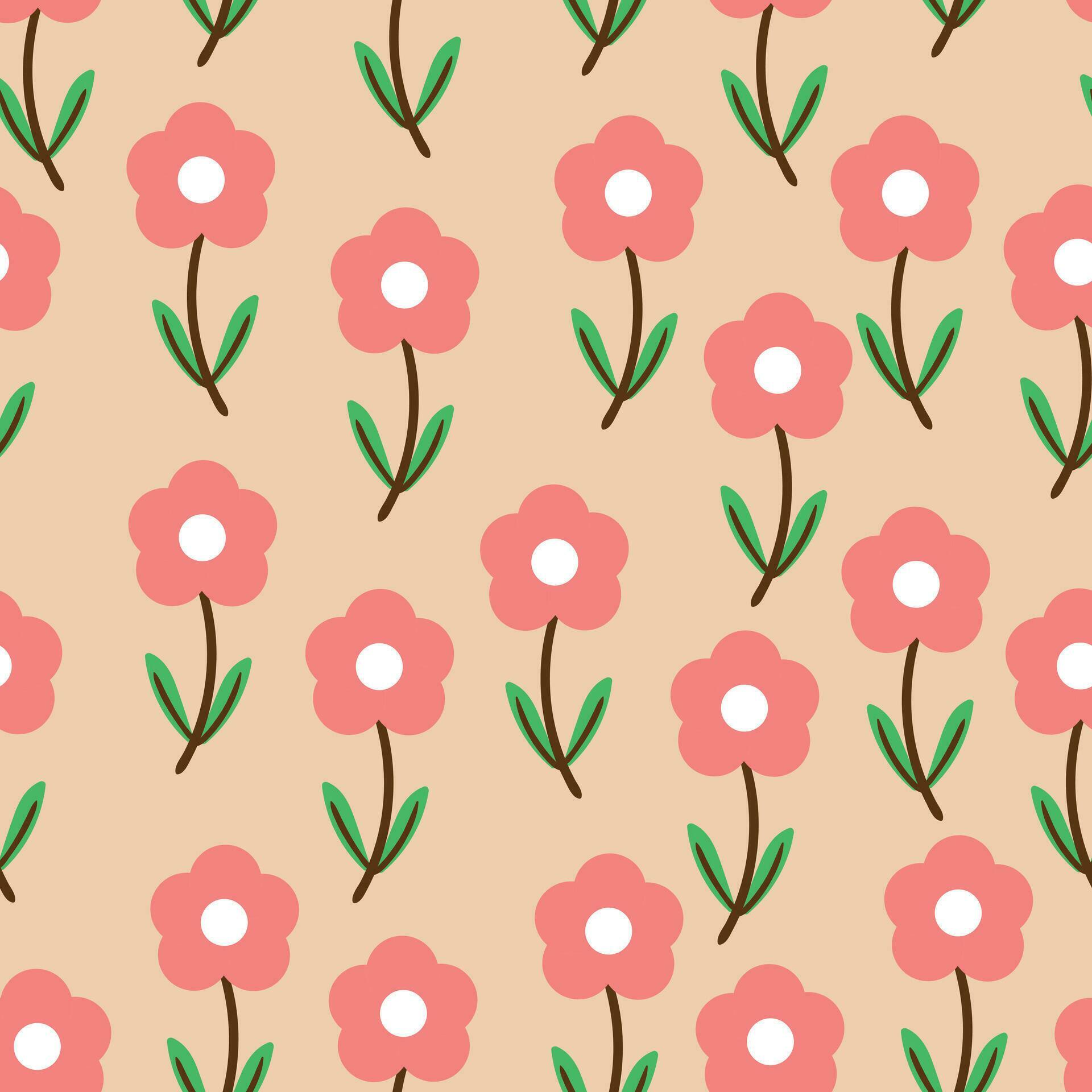 seamless pattern cartoon flower and leaves character. botanical wallpaper for textile, gift wrap paper Stock Free