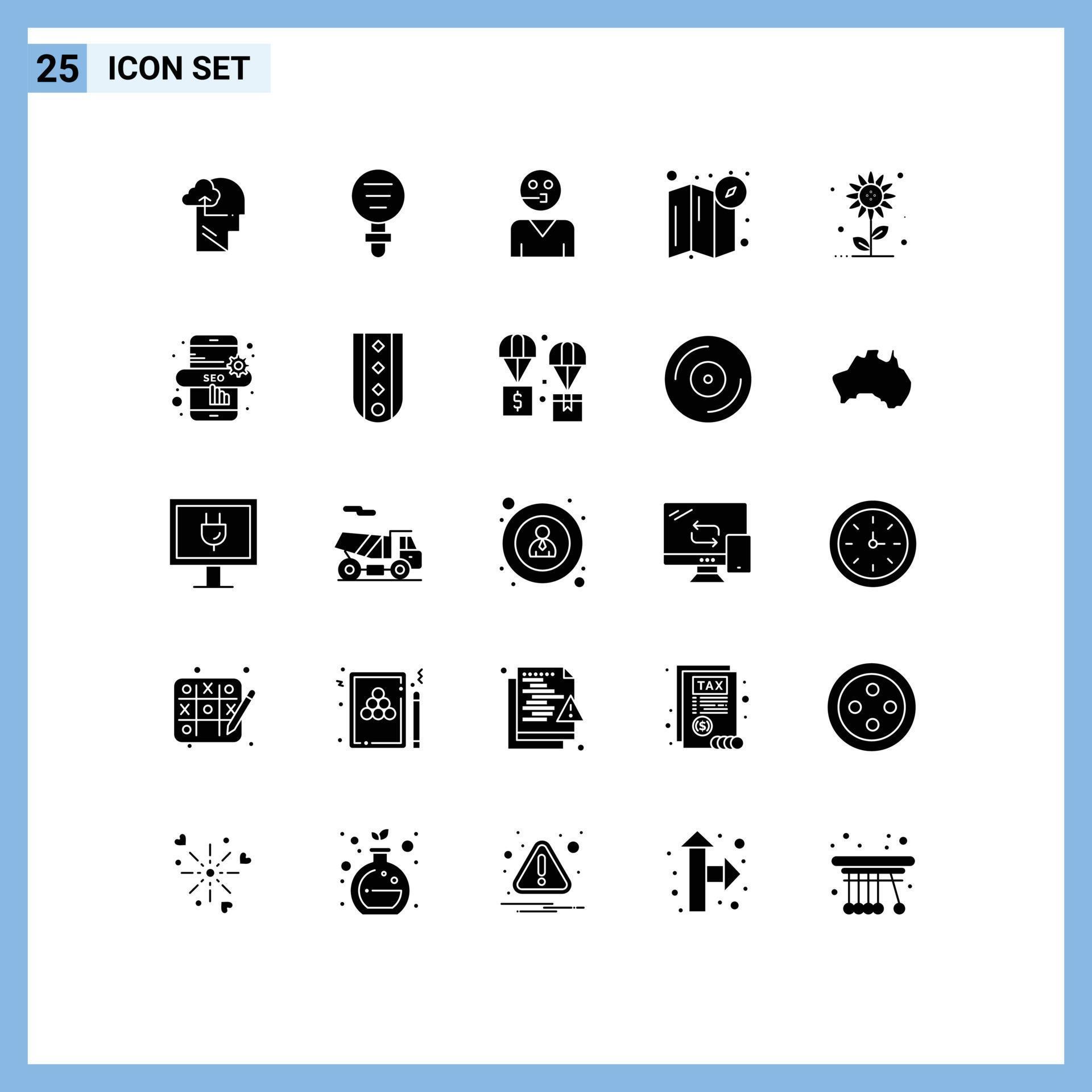 Universal Icon Symbols Group of 25 Modern Solid Glyphs of sub flower location research compass support Editable Vector Design Elements Stock Free