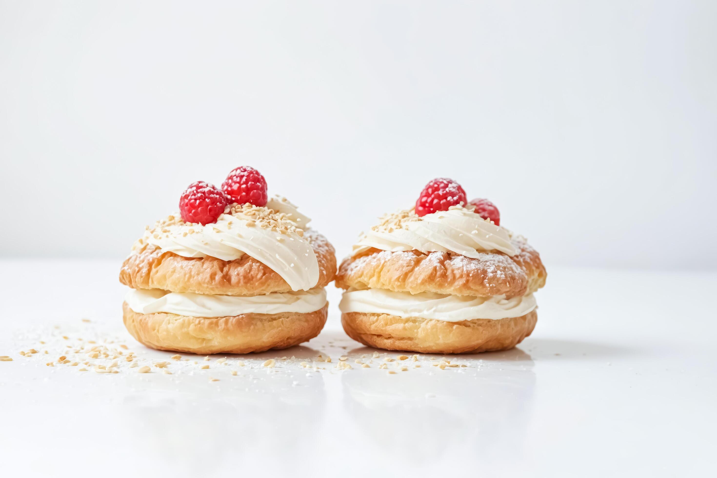 Raspberry Cream Puff Pastries on a White Background Stock Free