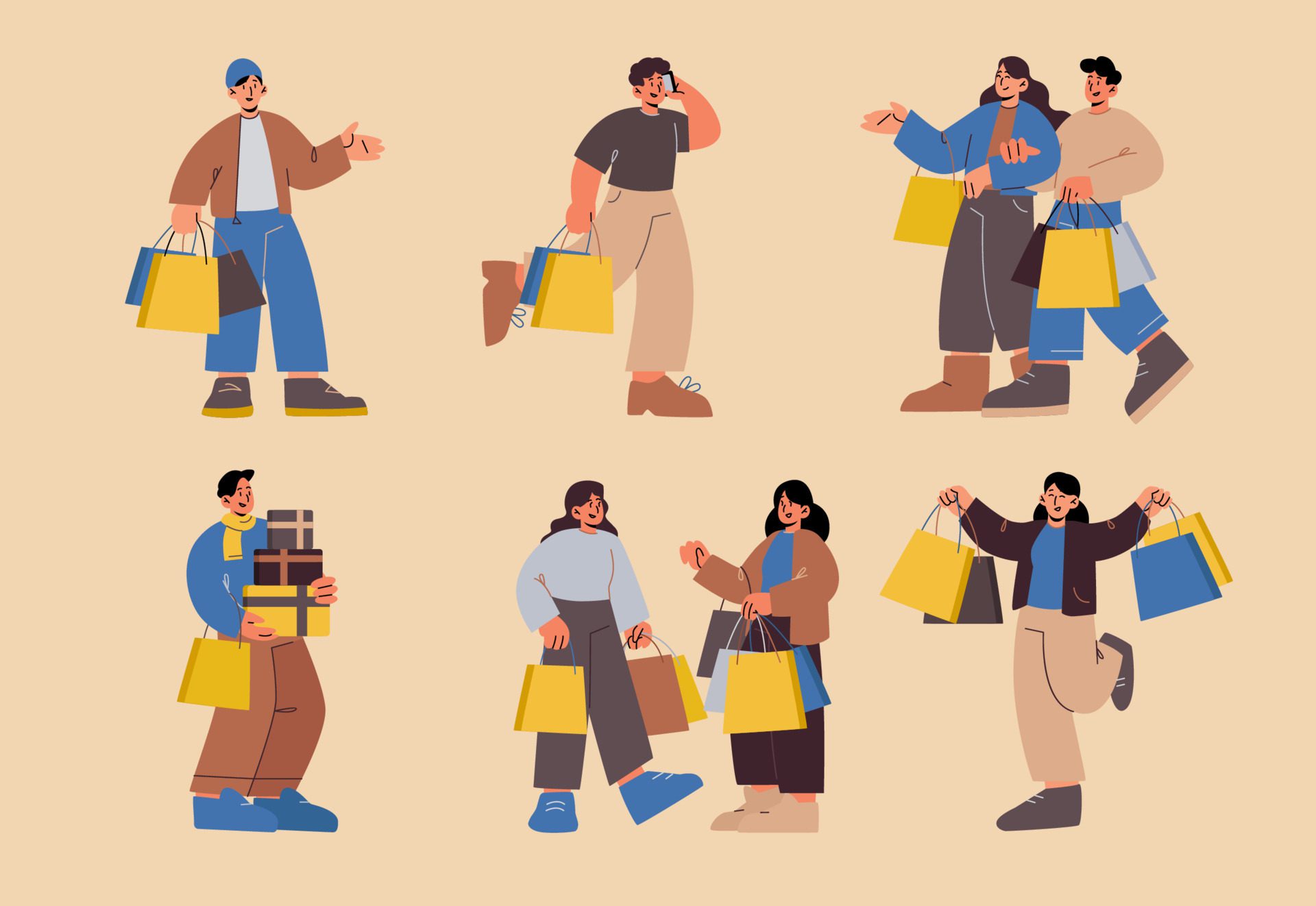 People with shopping bags and gift boxes Free Vector