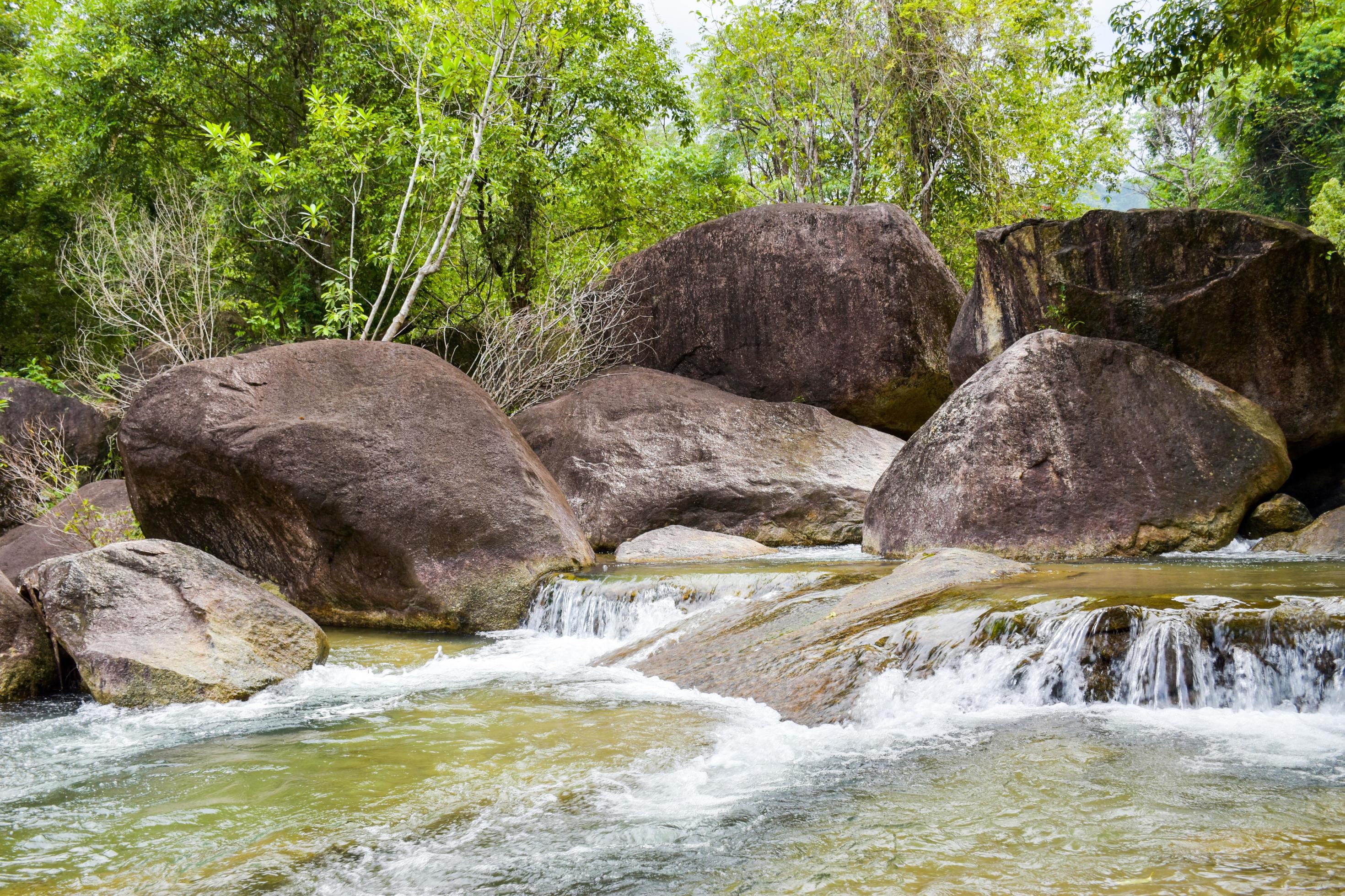 waterfal beauty nature and rock stone in south Thailand Stock Free