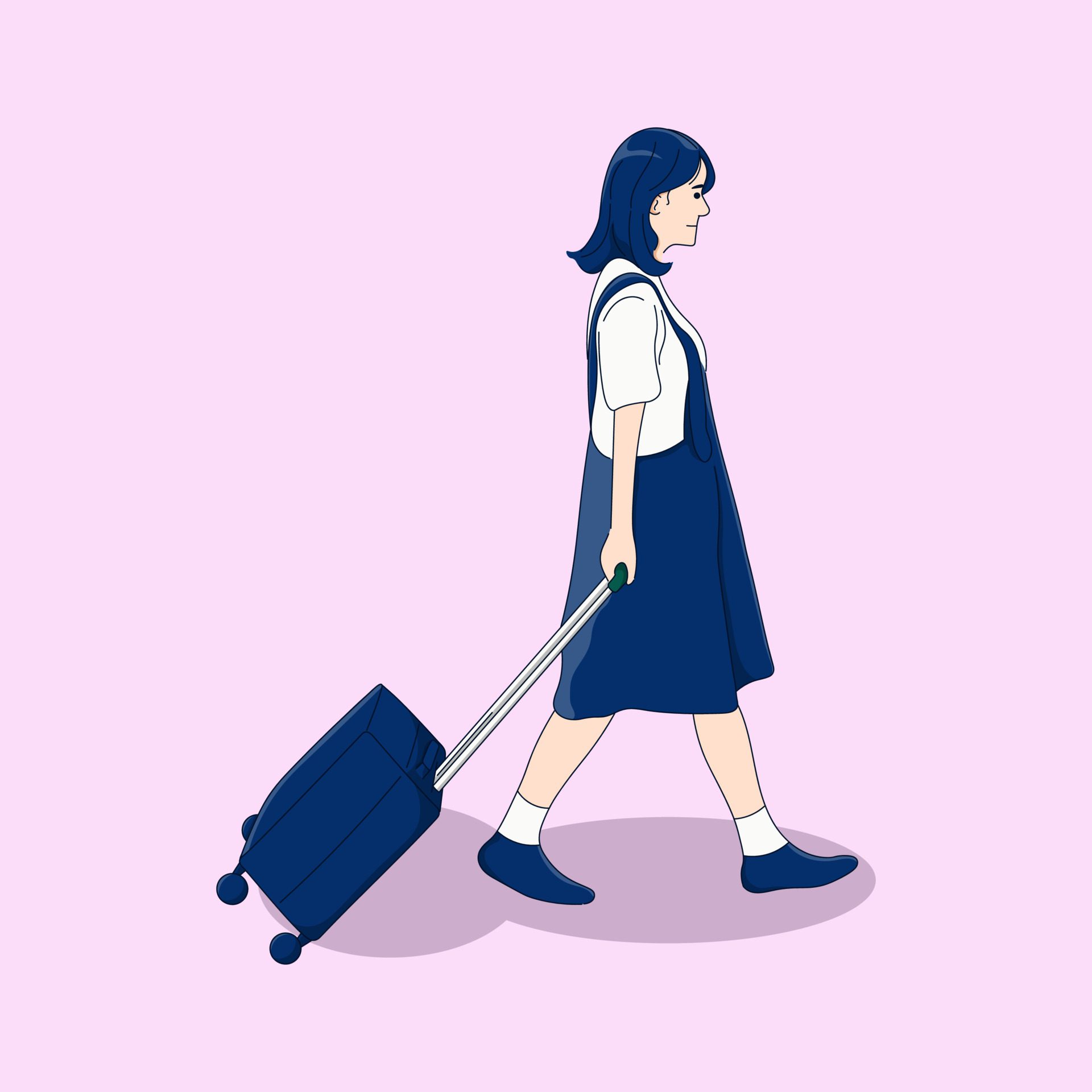 Character Illustration of Girl Bringing Bag Suitcase to Travel Free Vector