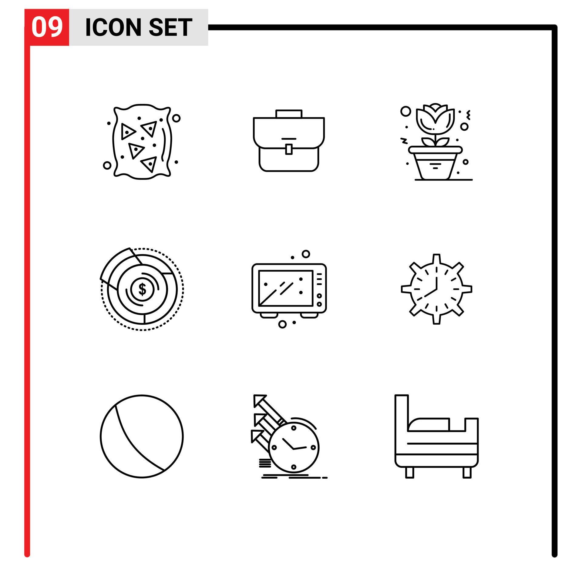 Pictogram Set of 9 Simple Outlines of cooking graph flower financial budget Editable Vector Design Elements Stock Free